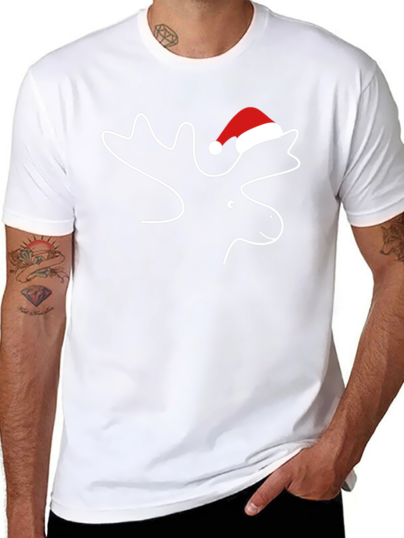 Moose with Santa Hat T-Shirt - Holiday Season