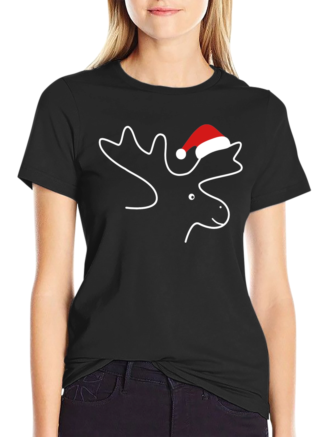 Moose with Santa Hat T-Shirt - Holiday Season
