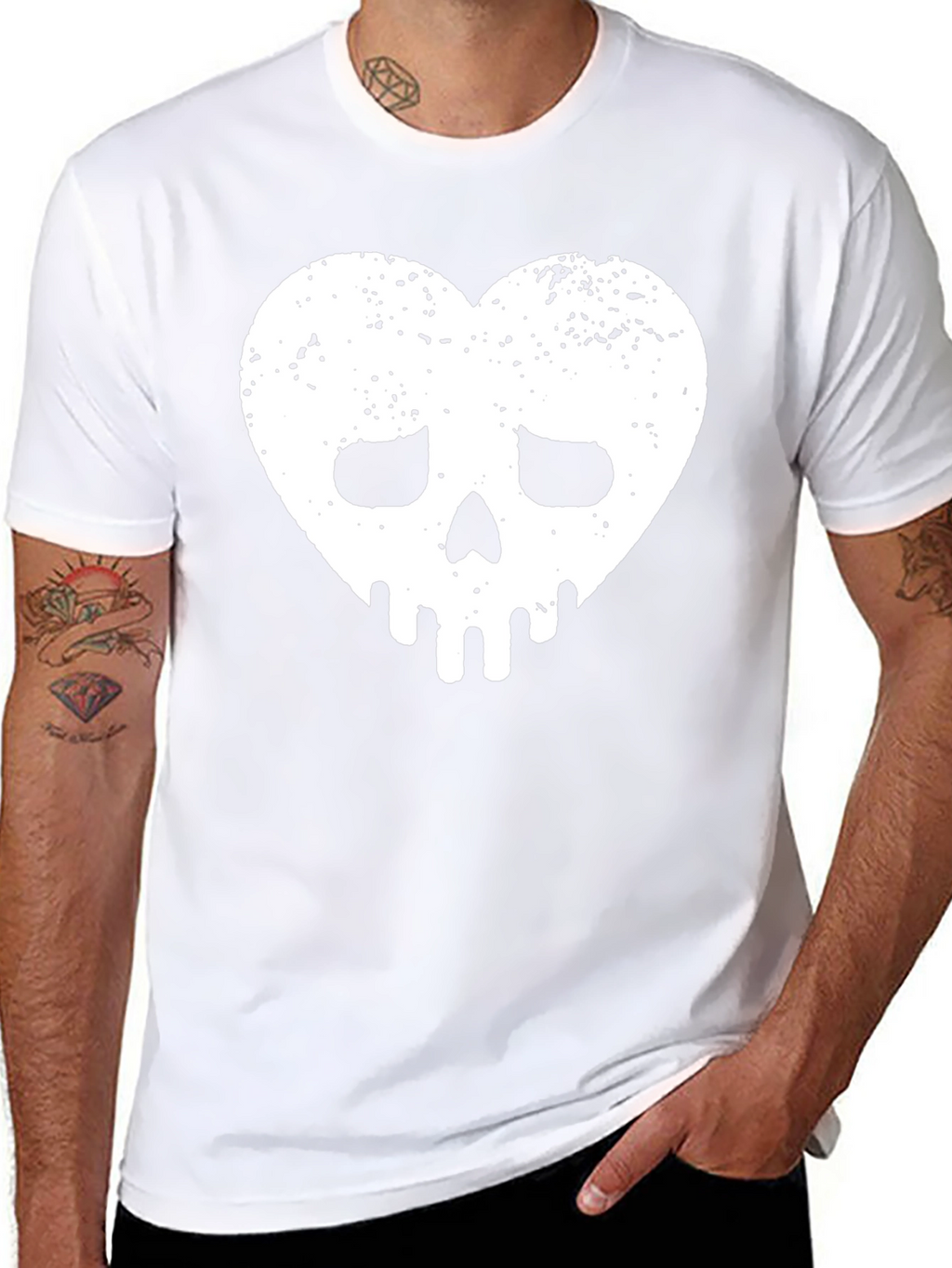 Heart Skull Graphic Tee - Black Cotton Casual Shirt