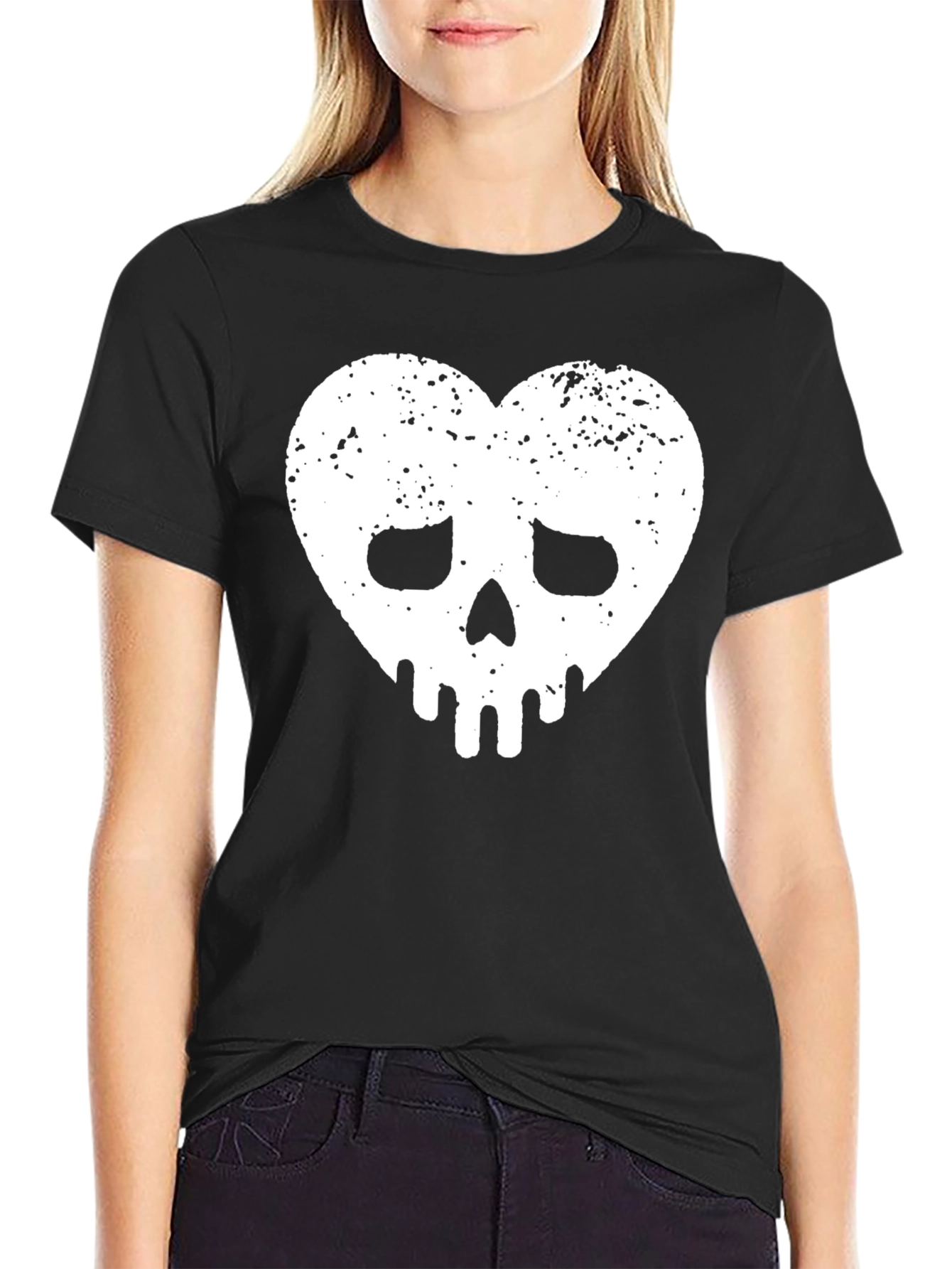 Heart Skull Graphic Tee - Black Cotton Casual Shirt