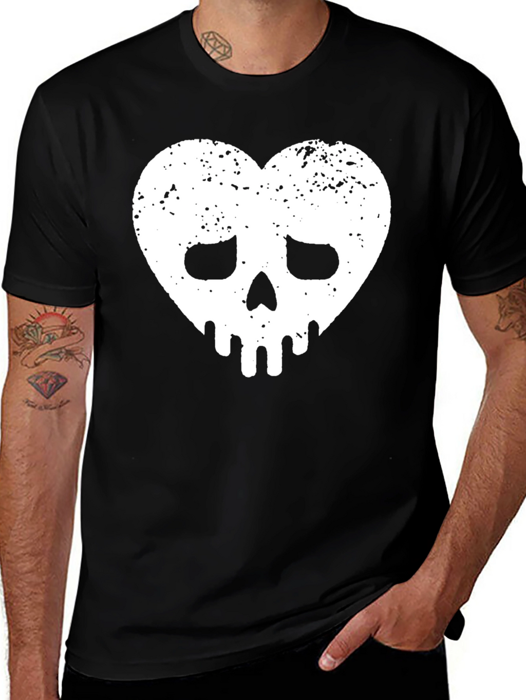 Heart Skull Graphic Tee - Black Cotton Casual Shirt