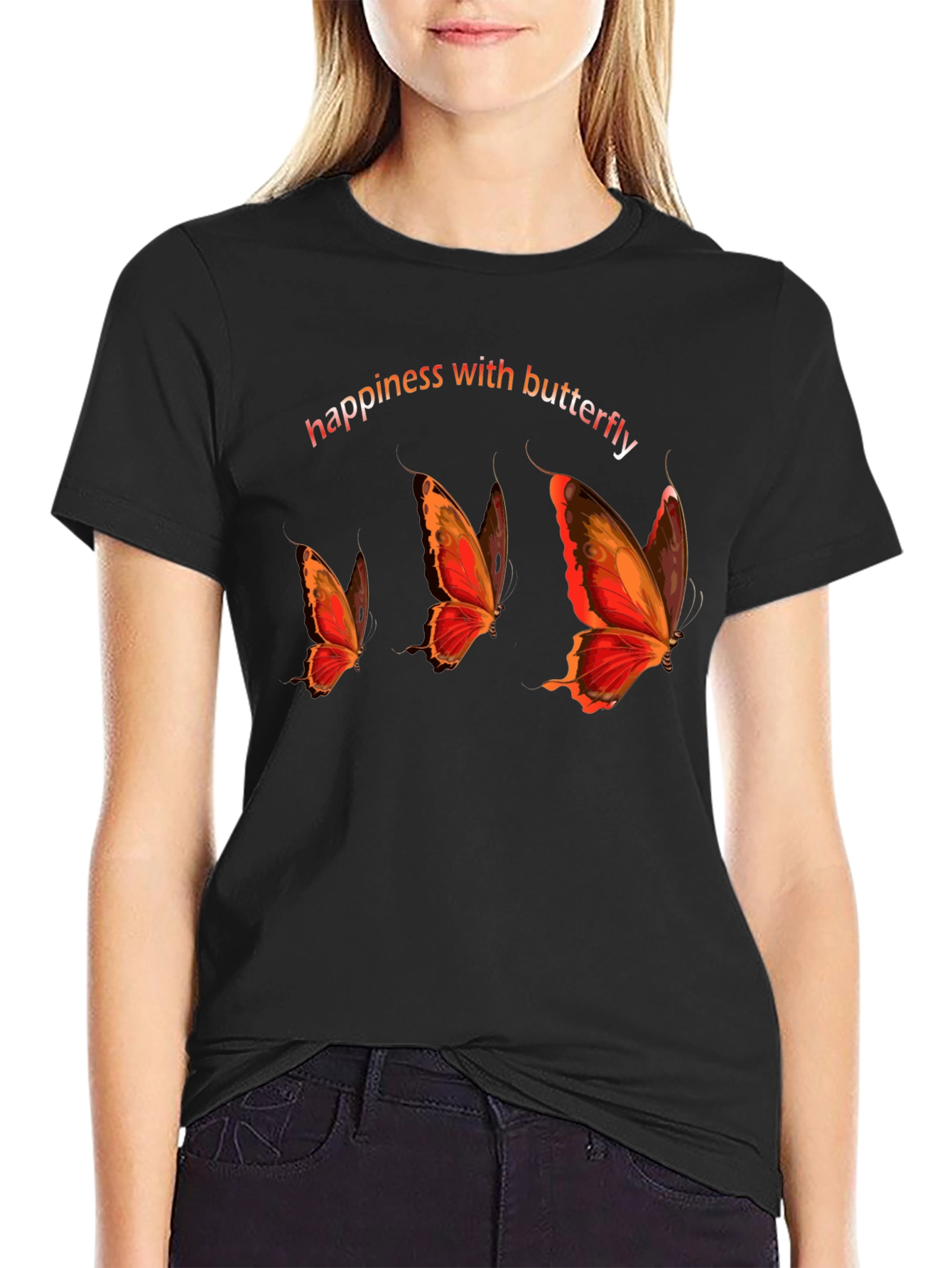 Happiness with Butterfly Graphic Tee