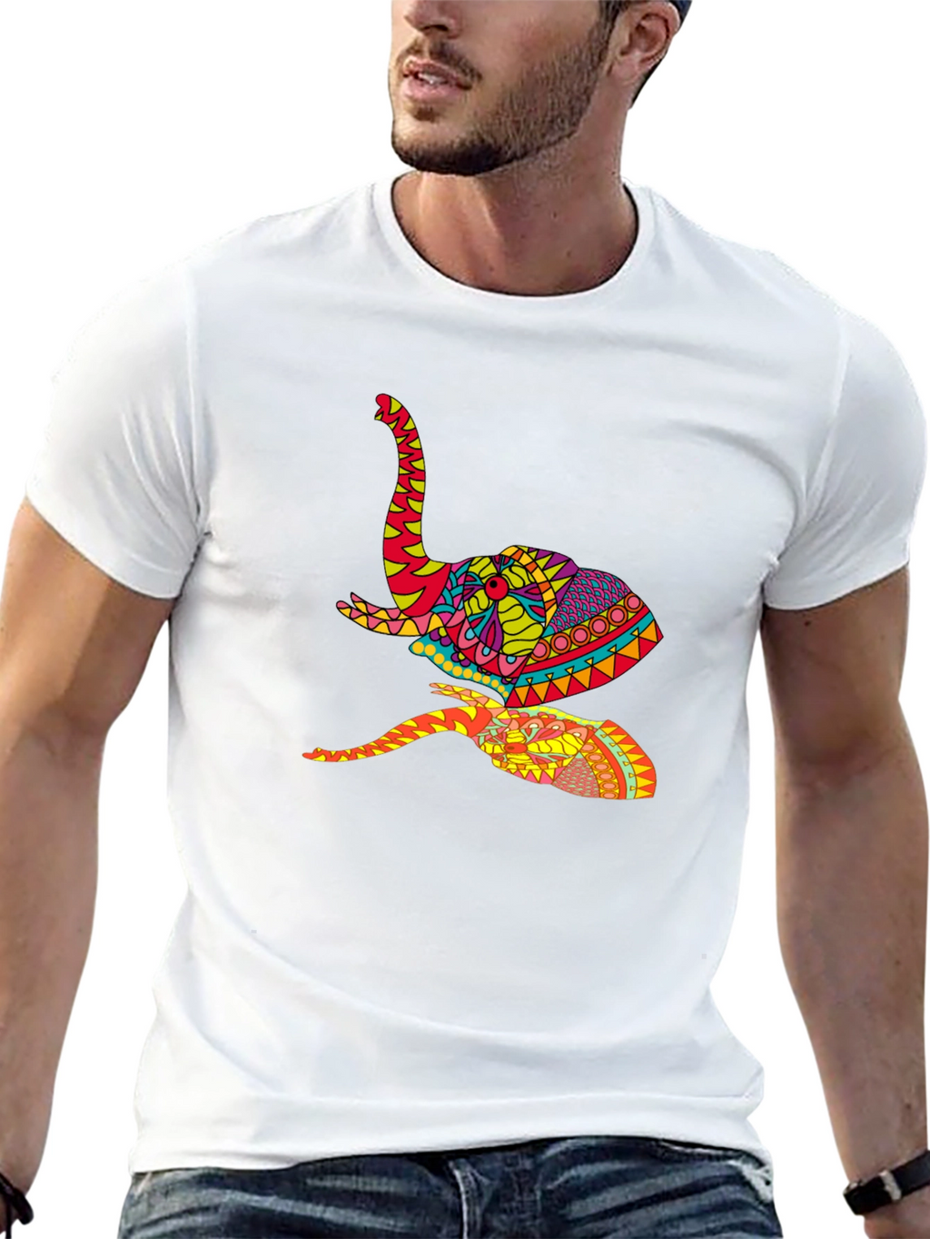 Vibrant Elephant Graphic Tee - Artistic Design Black