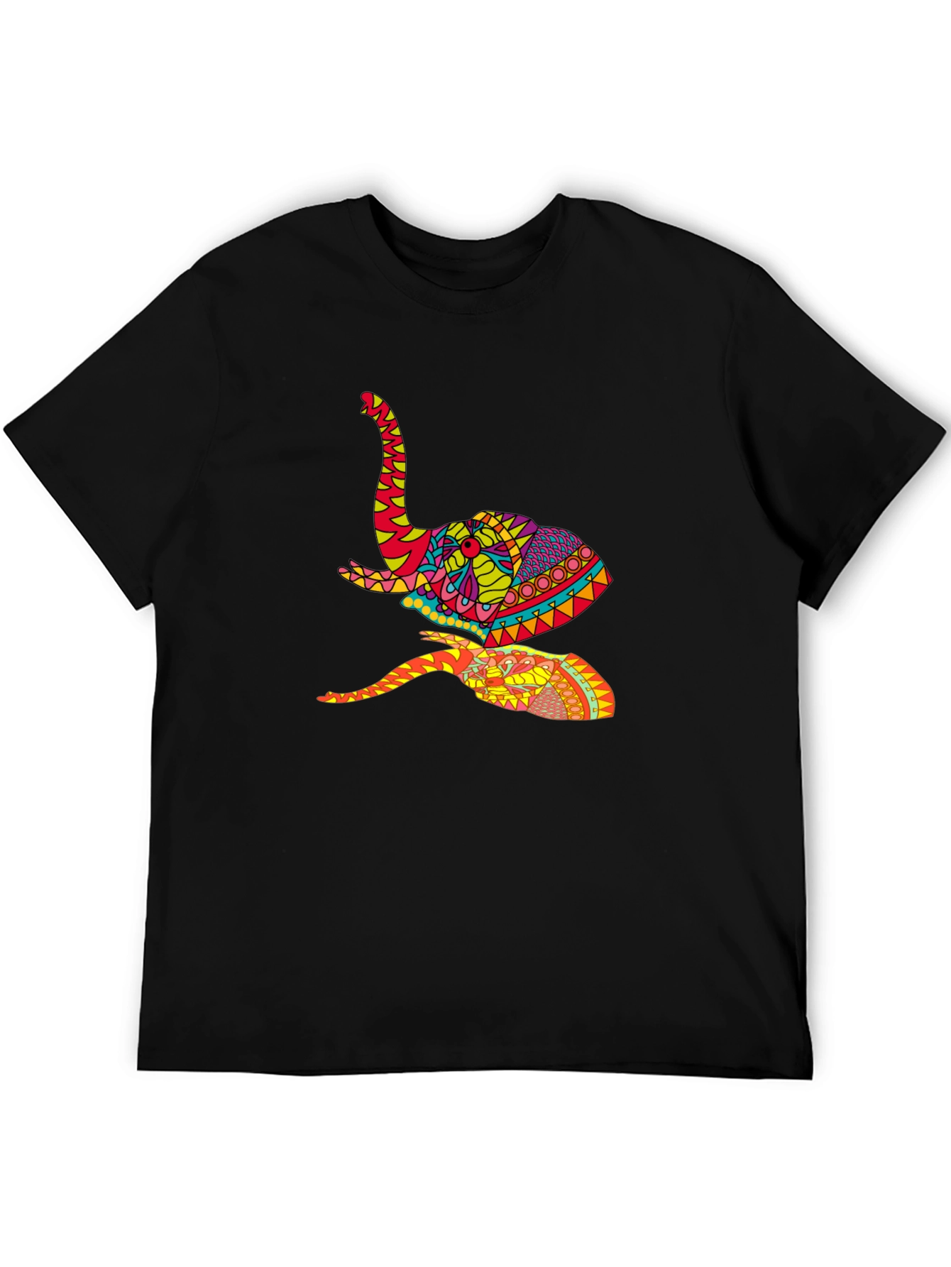 Vibrant Elephant Graphic Tee - Artistic Design Black
