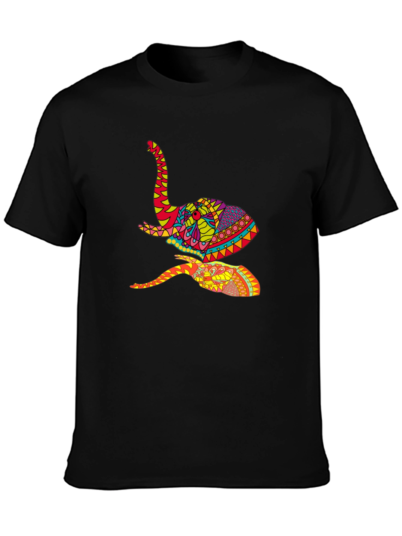Vibrant Elephant Graphic Tee - Artistic Design Black