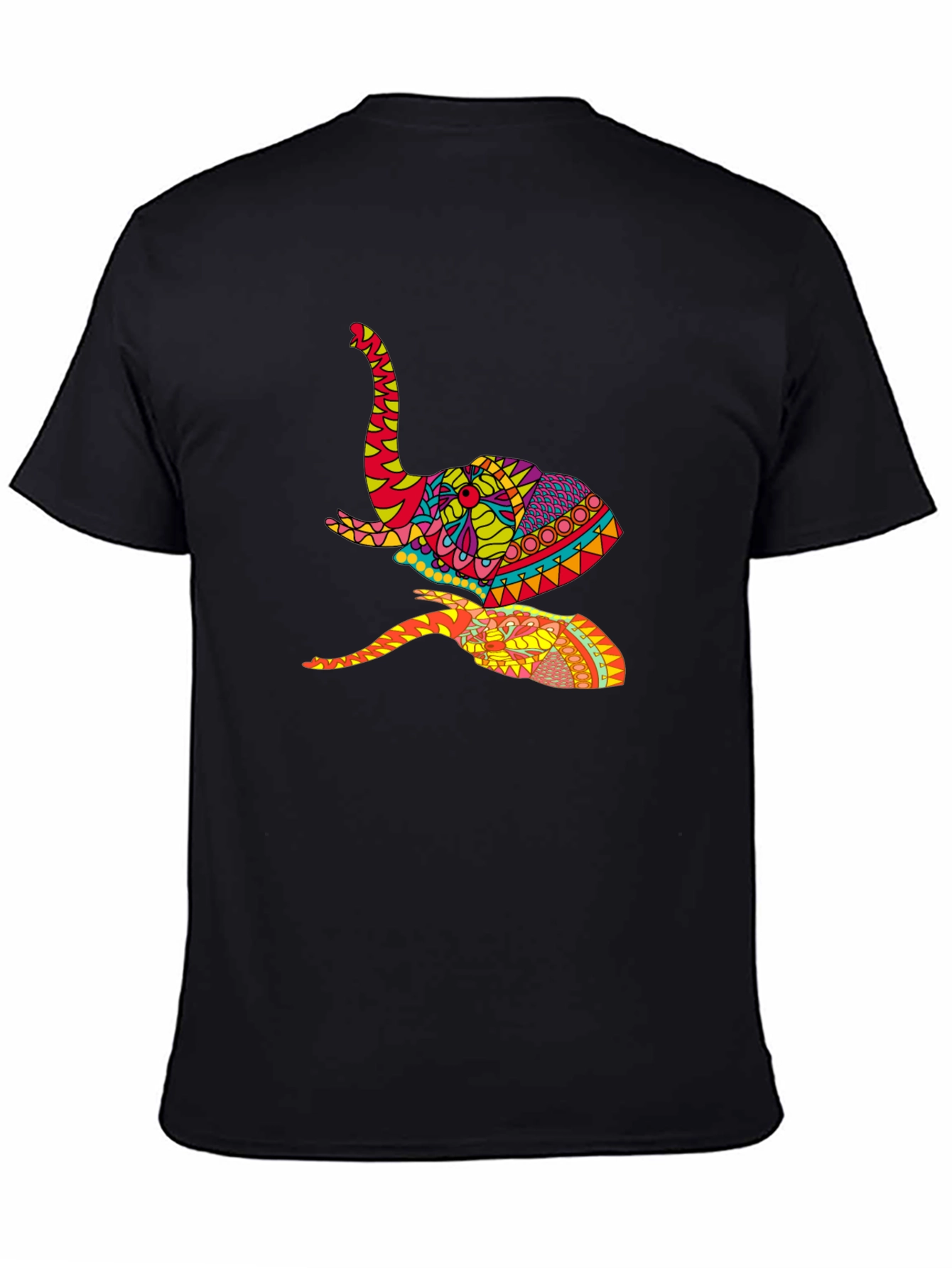 Vibrant Elephant Graphic Tee - Artistic Design Black