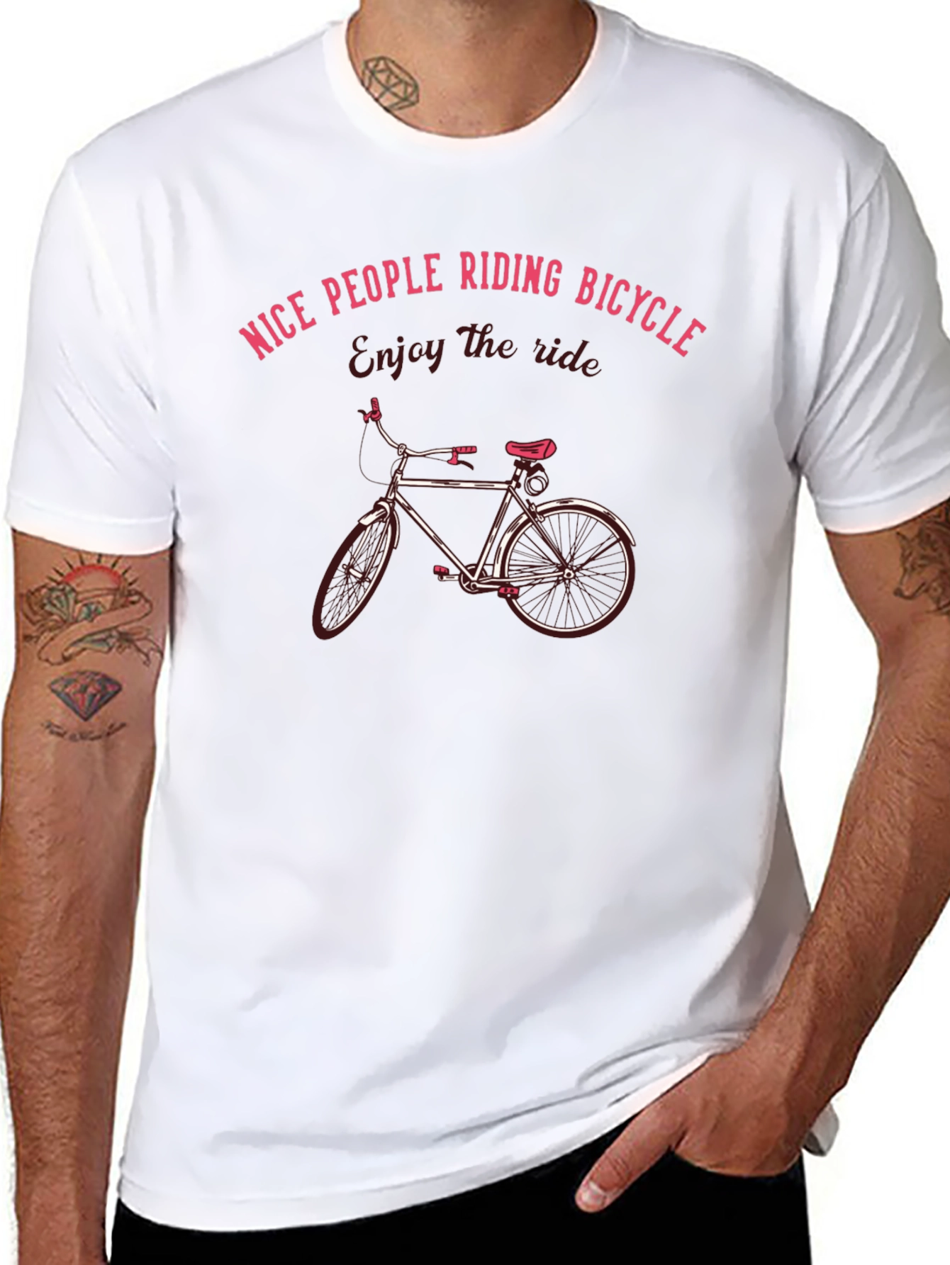 Nice People Riding Bicycle T-Shirt Black Cotton Casual Wear