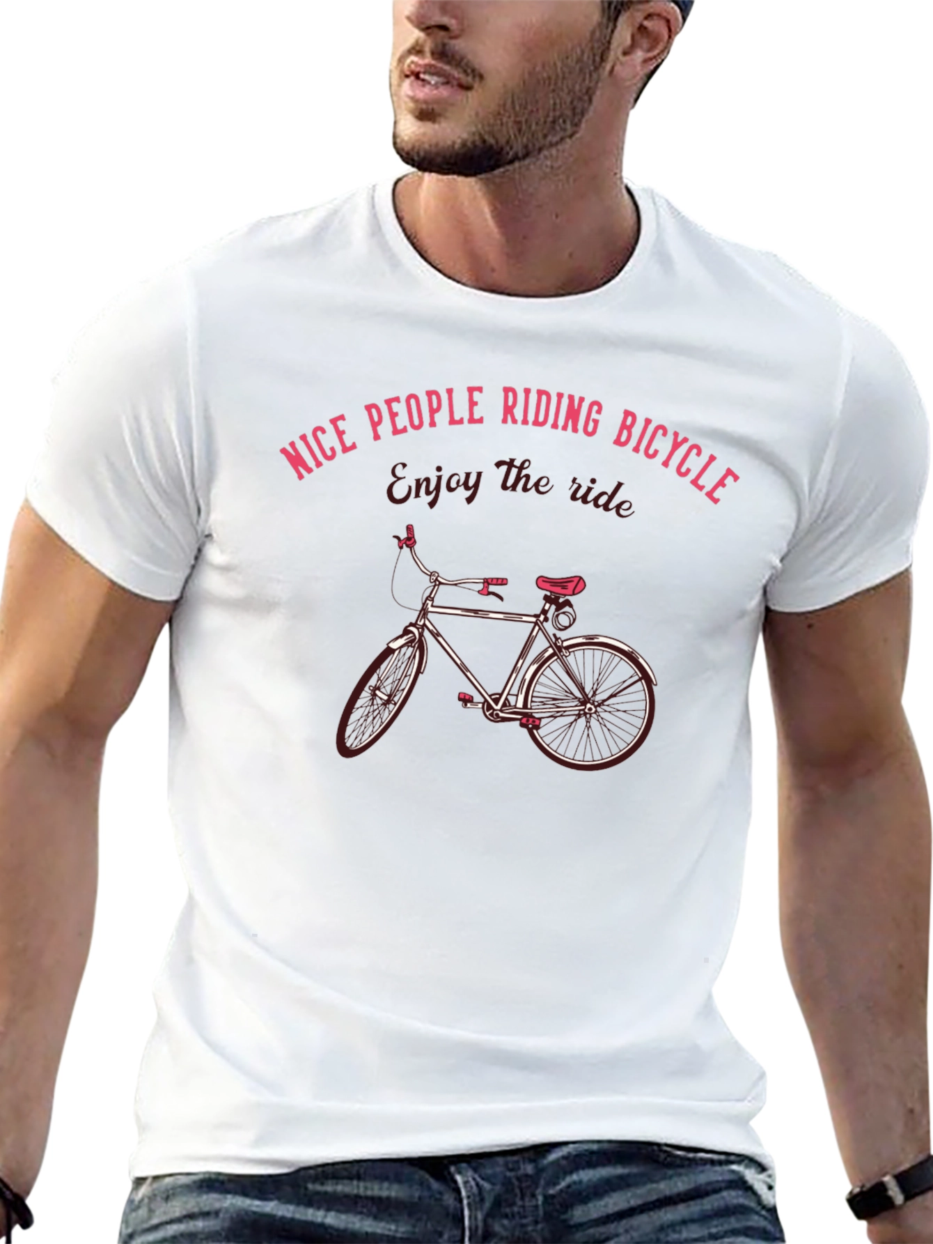 Nice People Riding Bicycle T-Shirt Black Cotton Casual Wear