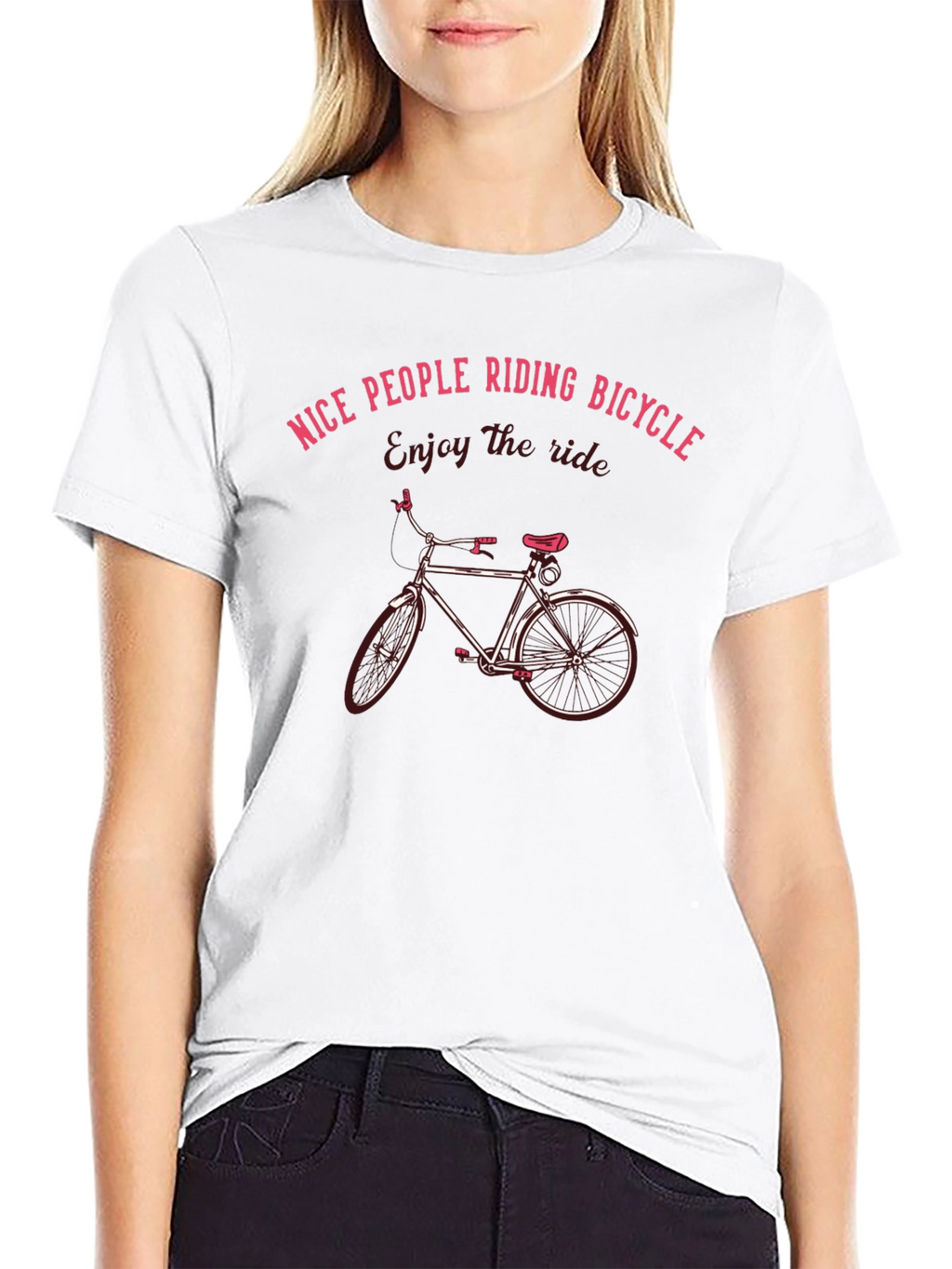 Nice People Riding Bicycle T-Shirt Black Cotton Casual Wear