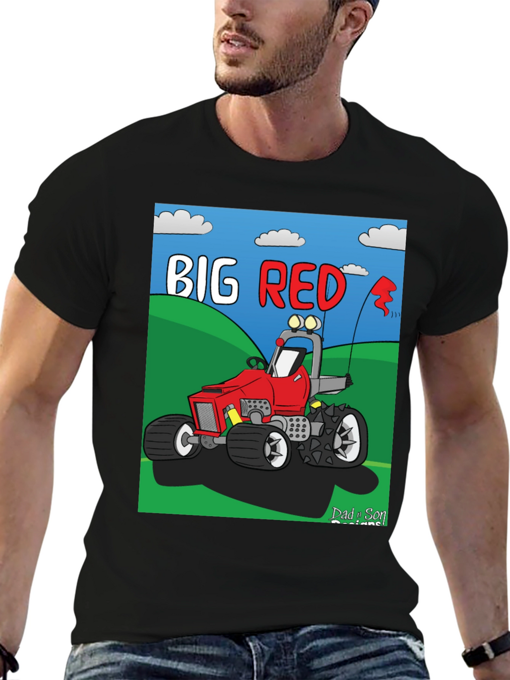 Big Red Cartoon Tractor Graphic Tee