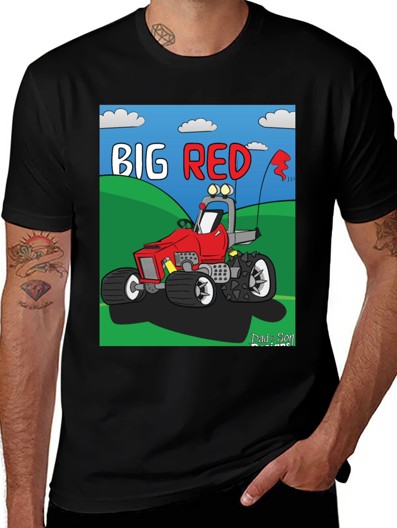 Big Red Cartoon Tractor Graphic Tee