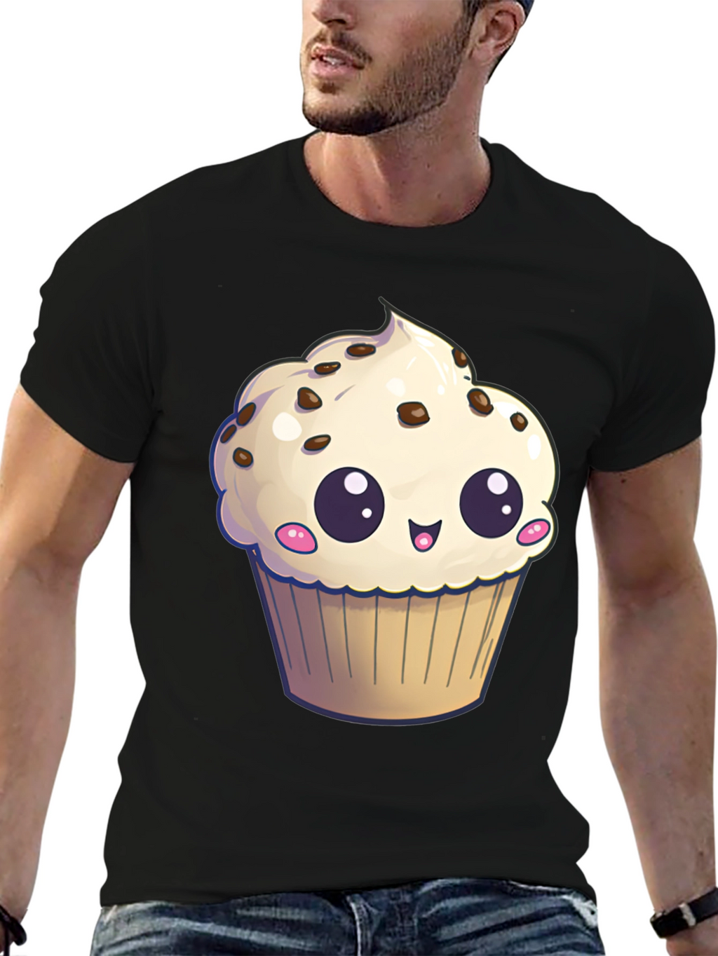 Cute Cupcake Graphic T-Shirt - Black