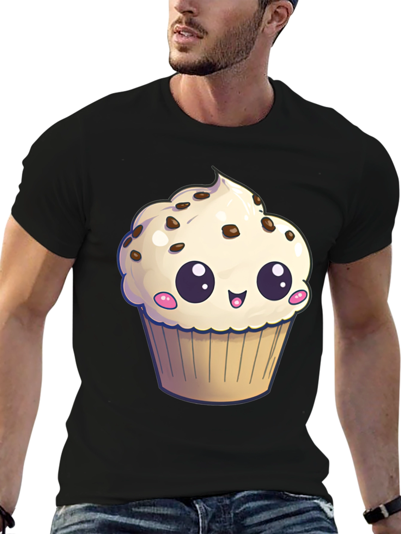Cute Cupcake Graphic T-Shirt - Black