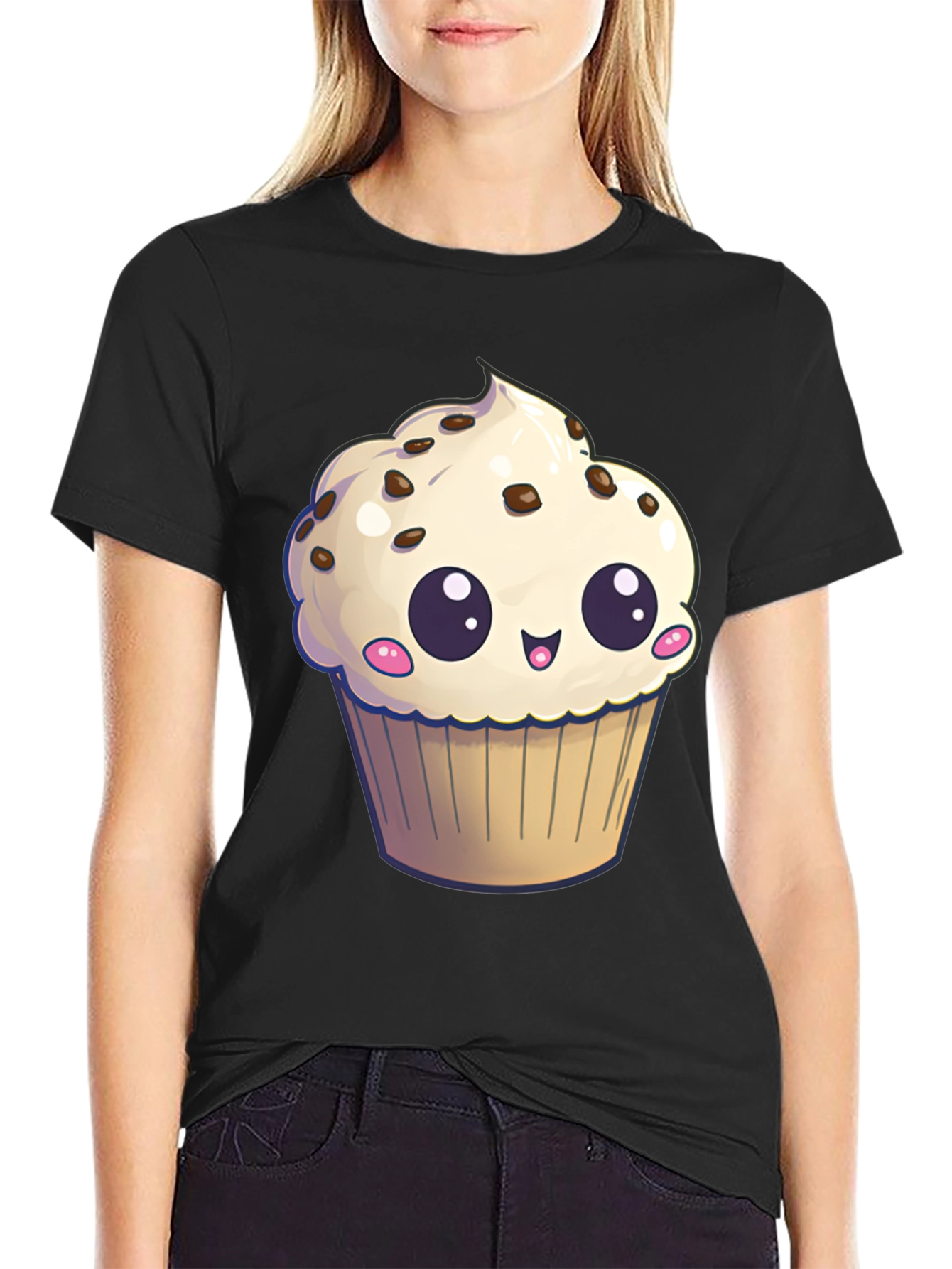 Cute Cupcake Graphic T-Shirt - Black
