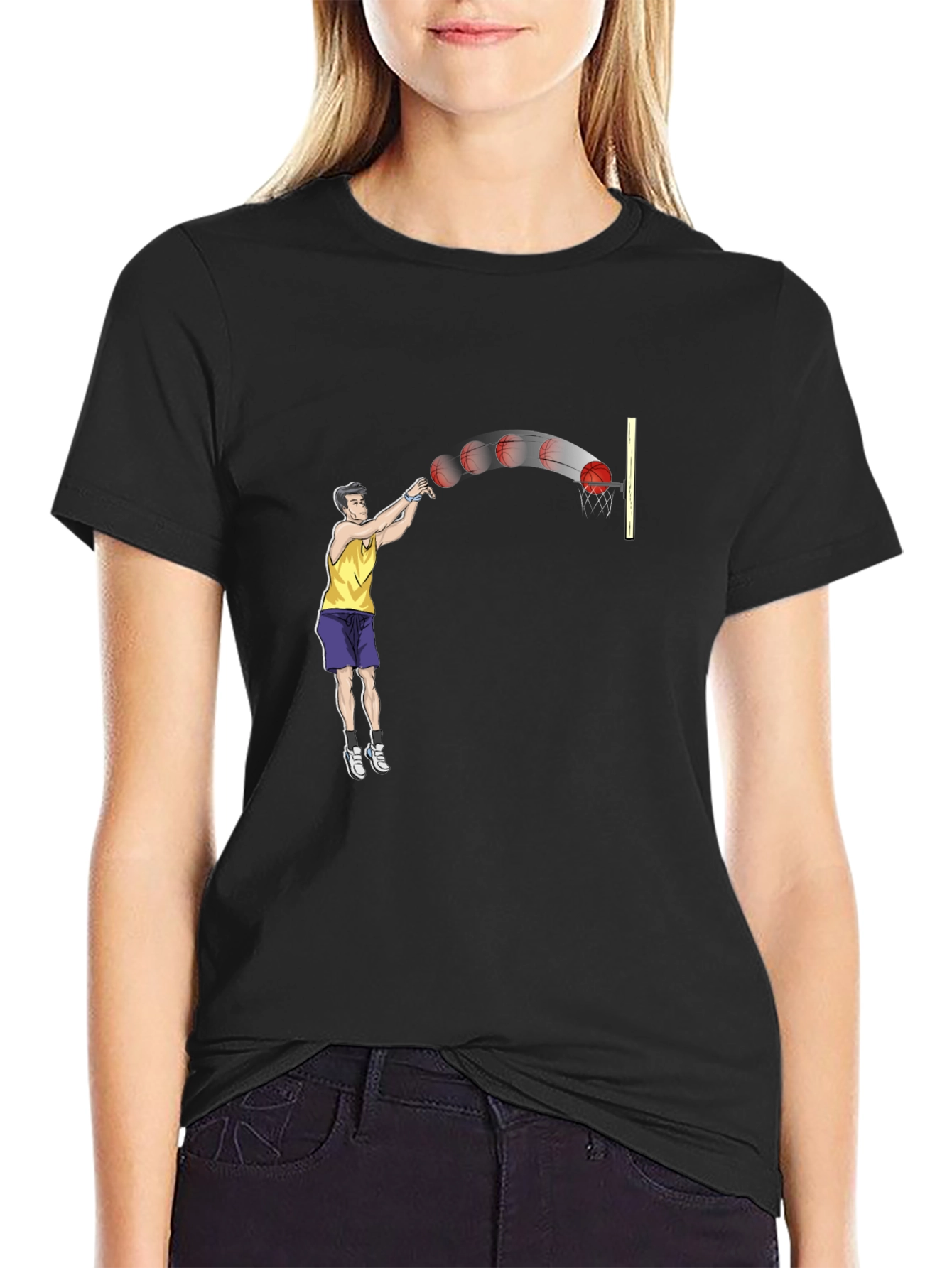 Basketball Throw Graphic Tee - Stylish Black T-Shirt