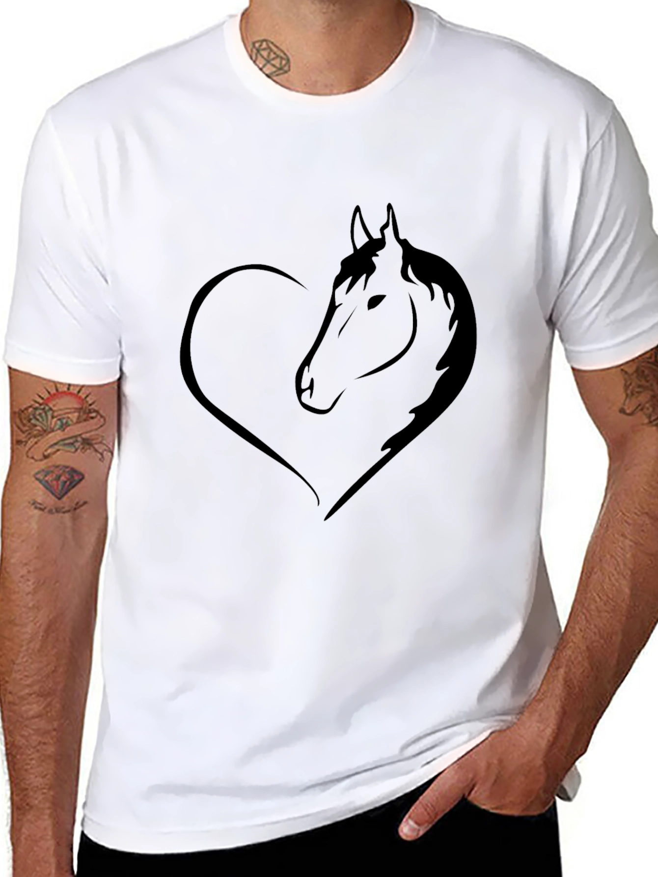 Heart Horse Graphic T-Shirt - Black Crew Neck Tee