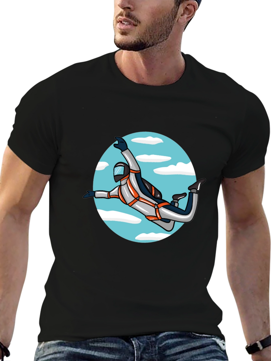 Skydiver Graphic Tee - Black Crew Neck Shirt