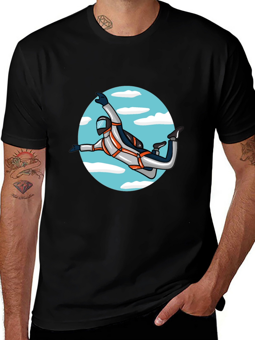 Skydiver Graphic Tee - Black Crew Neck Shirt