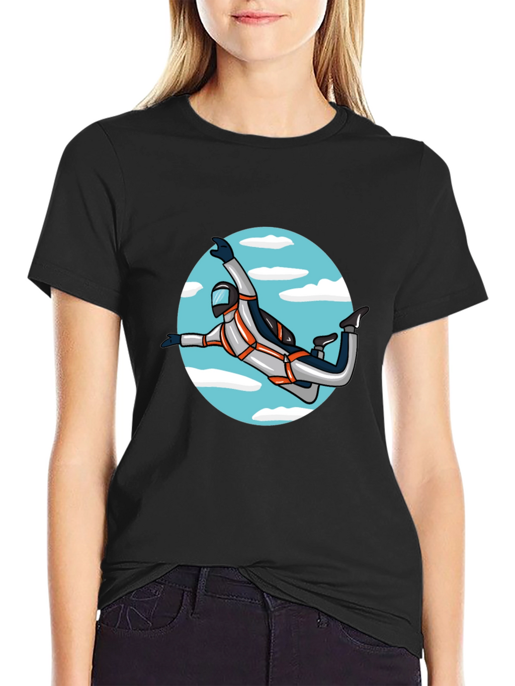 Skydiver Graphic Tee - Black Crew Neck Shirt