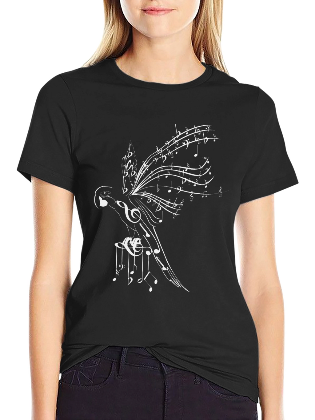 Musical Bird Graphic Tee - Stylish Mens Black T-Shirt
