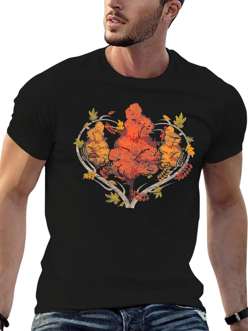 Autumn Tree Heart Graphic Tee - Black