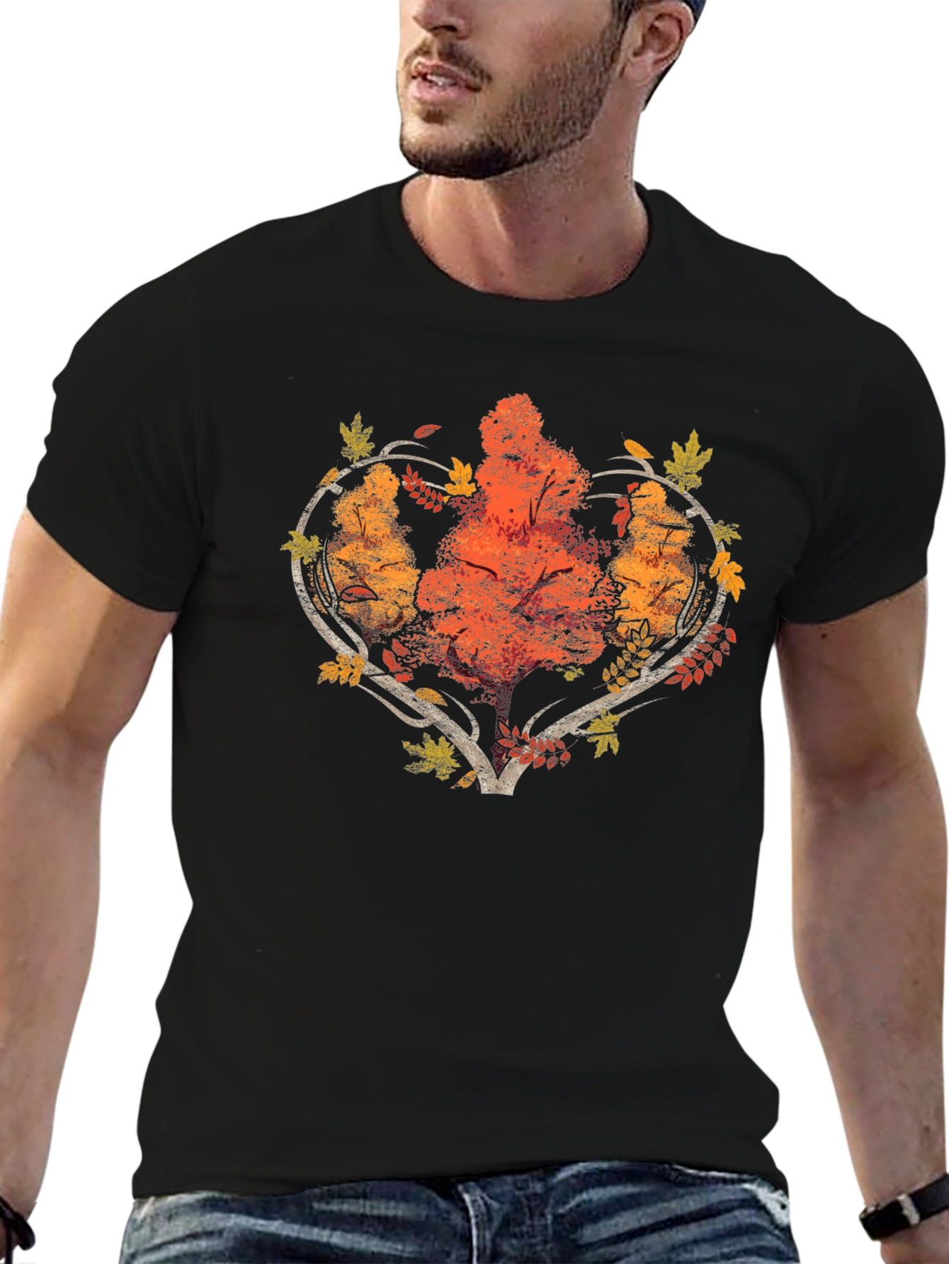 Autumn Tree Heart Graphic Tee - Black