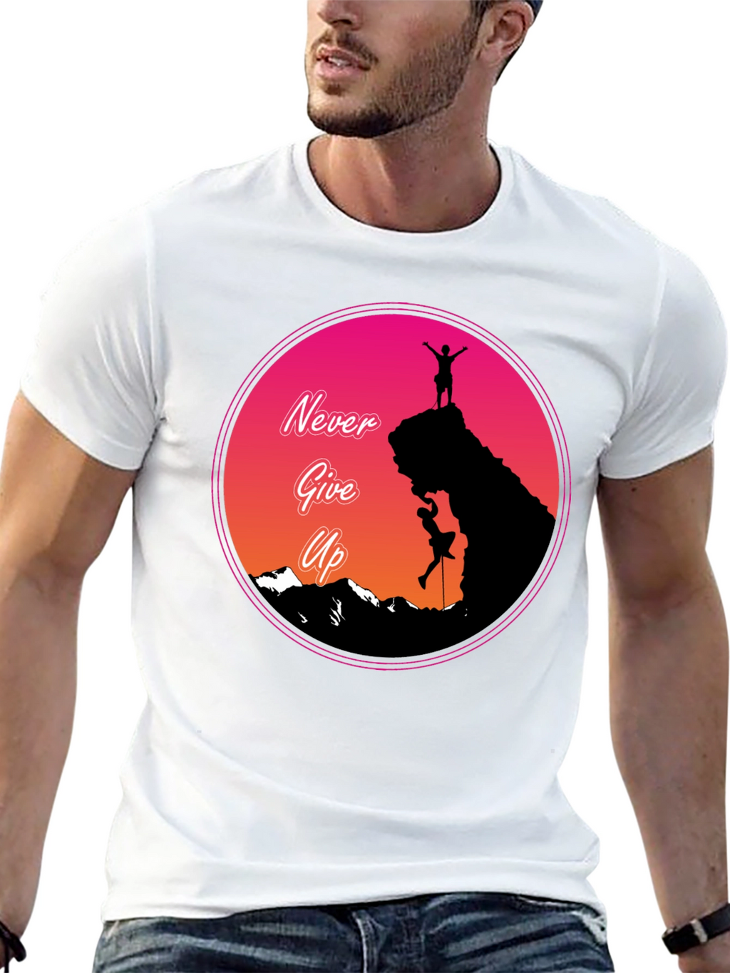 Never Give Up Mountain Climber Graphic T-Shirt