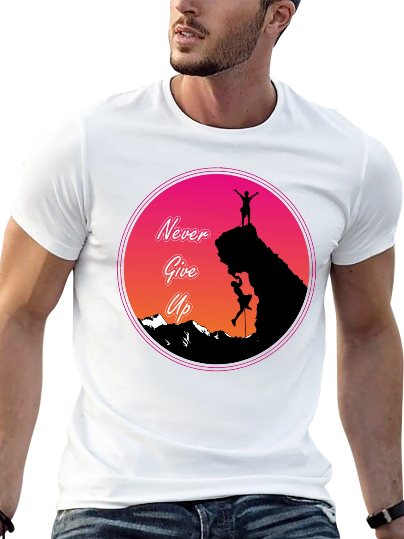 Never Give Up Mountain Climber Graphic T-Shirt