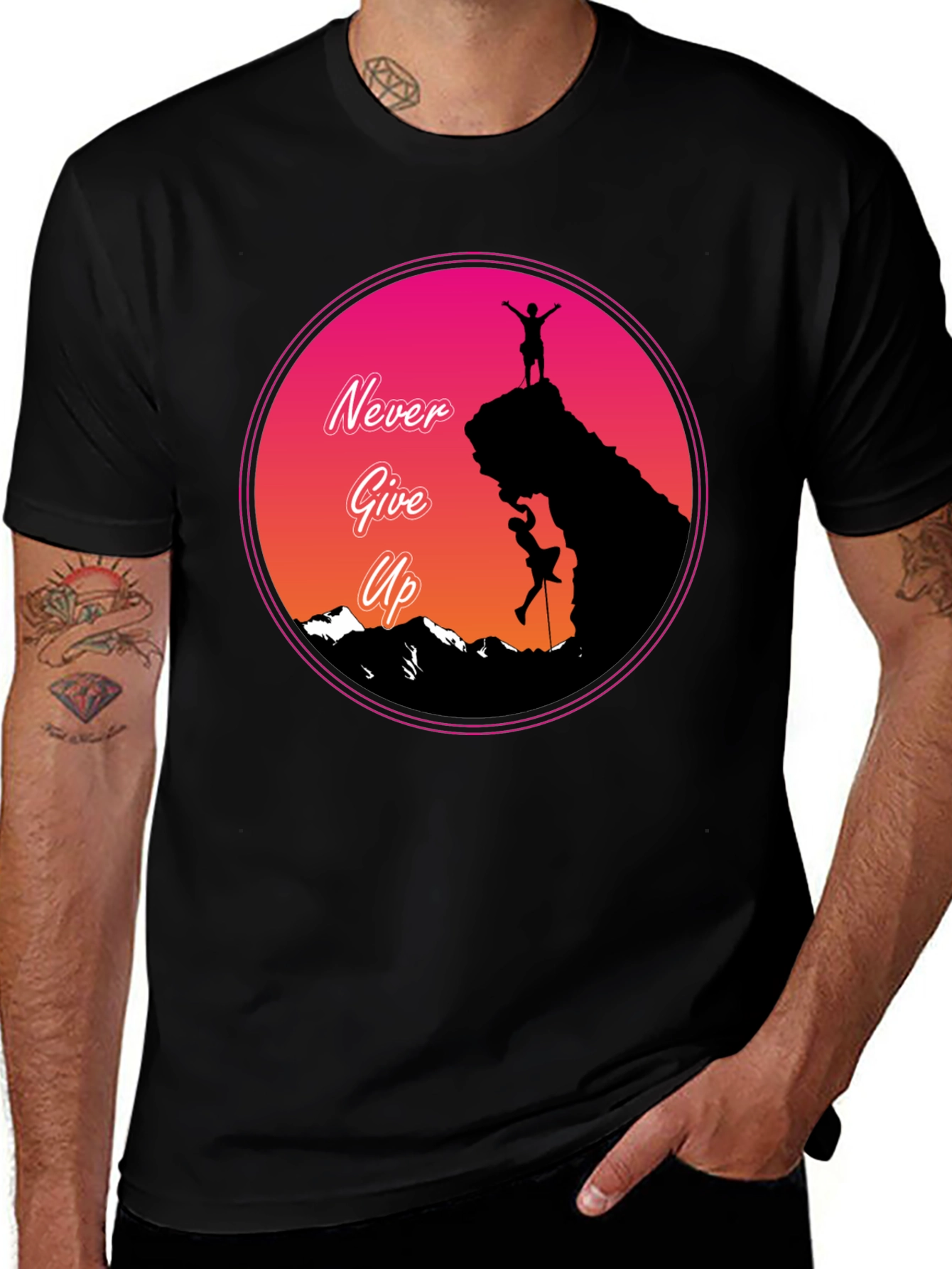 Never Give Up Mountain Climber Graphic T-Shirt