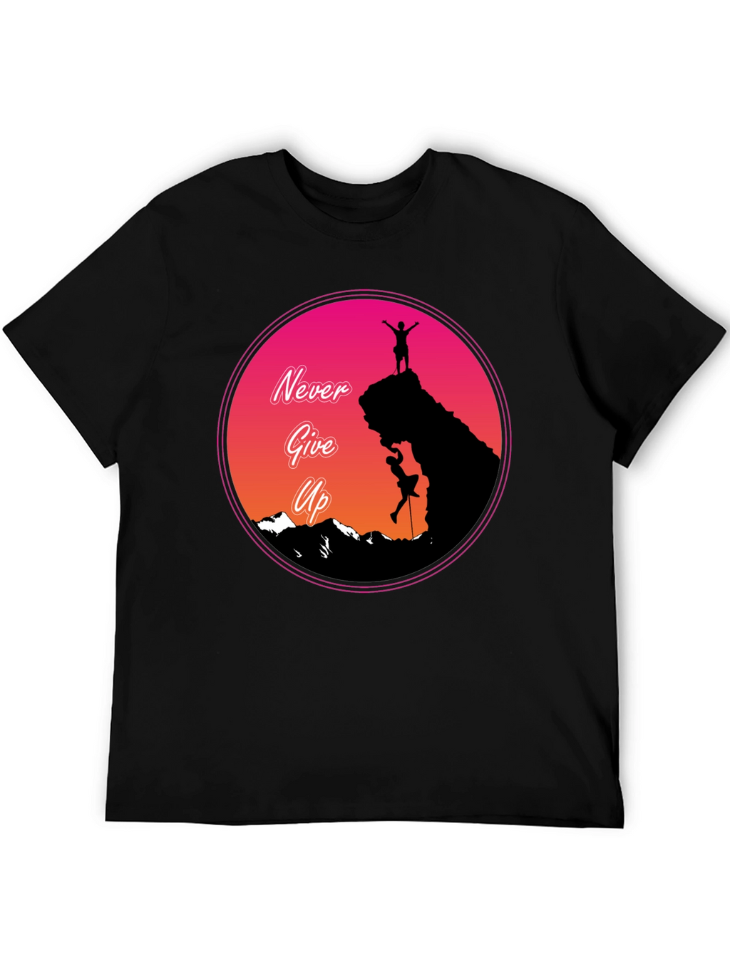 Never Give Up Mountain Climber Graphic T-Shirt