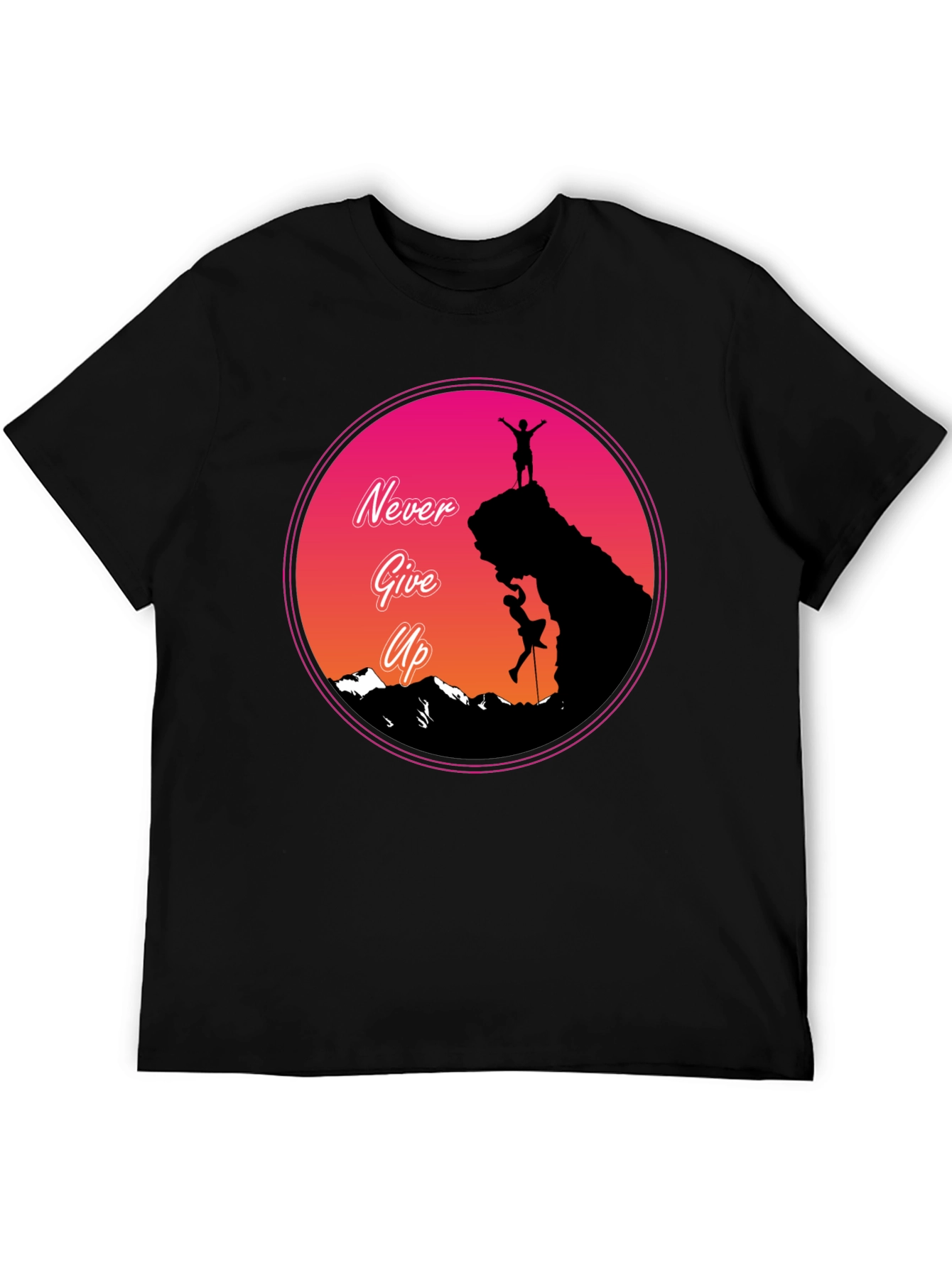 Never Give Up Mountain Climber Graphic T-Shirt