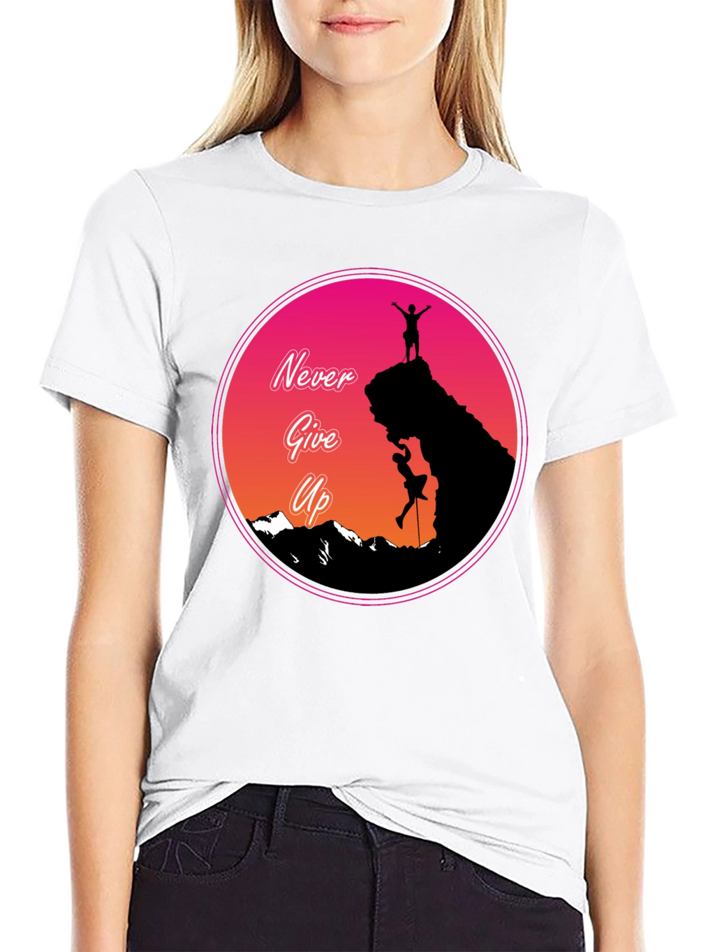 Never Give Up Mountain Climber Graphic T-Shirt