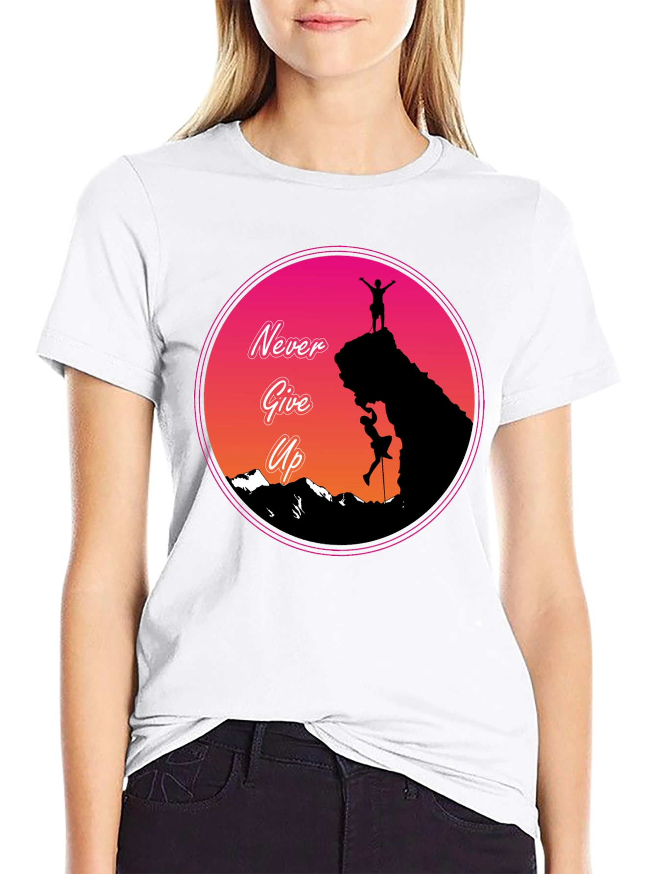Never Give Up Mountain Climber Graphic T-Shirt