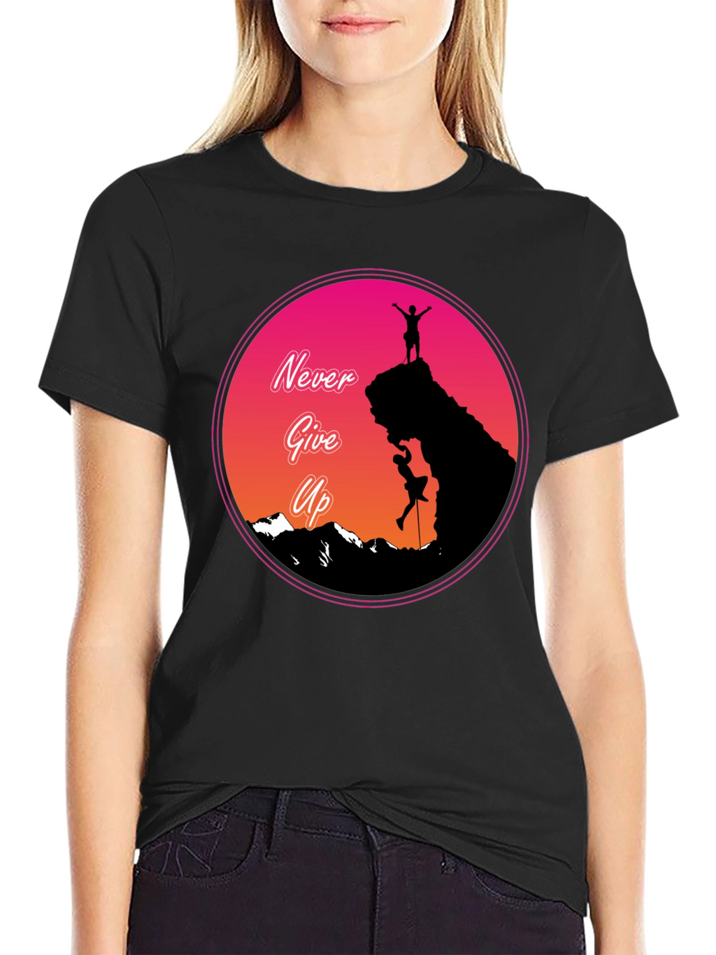 Never Give Up Mountain Climber Graphic T-Shirt