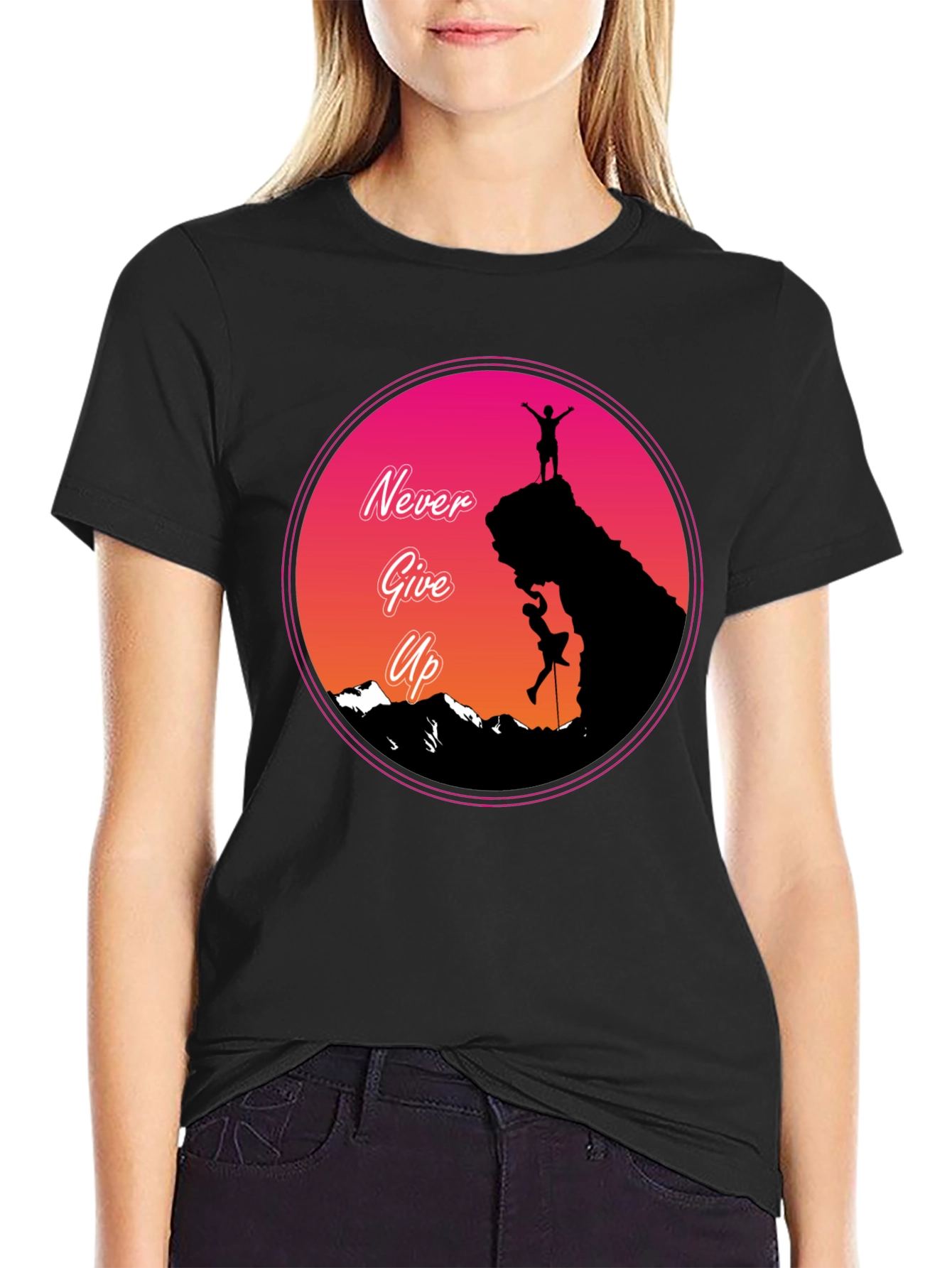 Never Give Up Mountain Climber Graphic T-Shirt