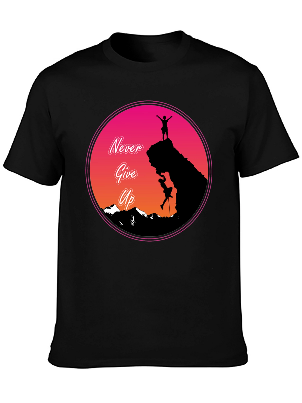 Never Give Up Mountain Climber Graphic T-Shirt