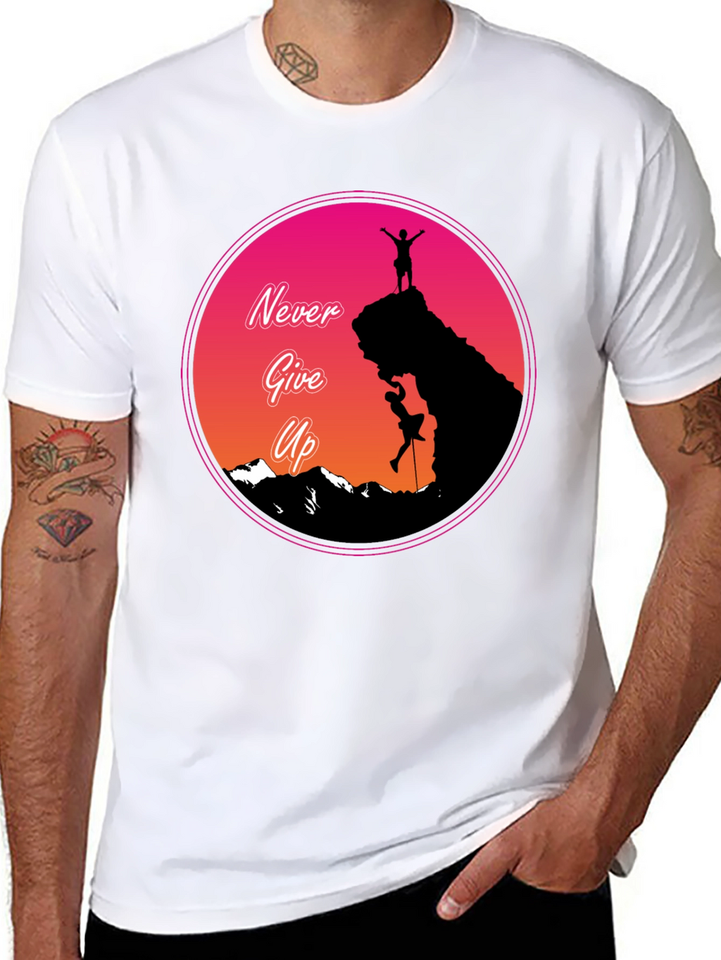 Never Give Up Mountain Climber Graphic T-Shirt
