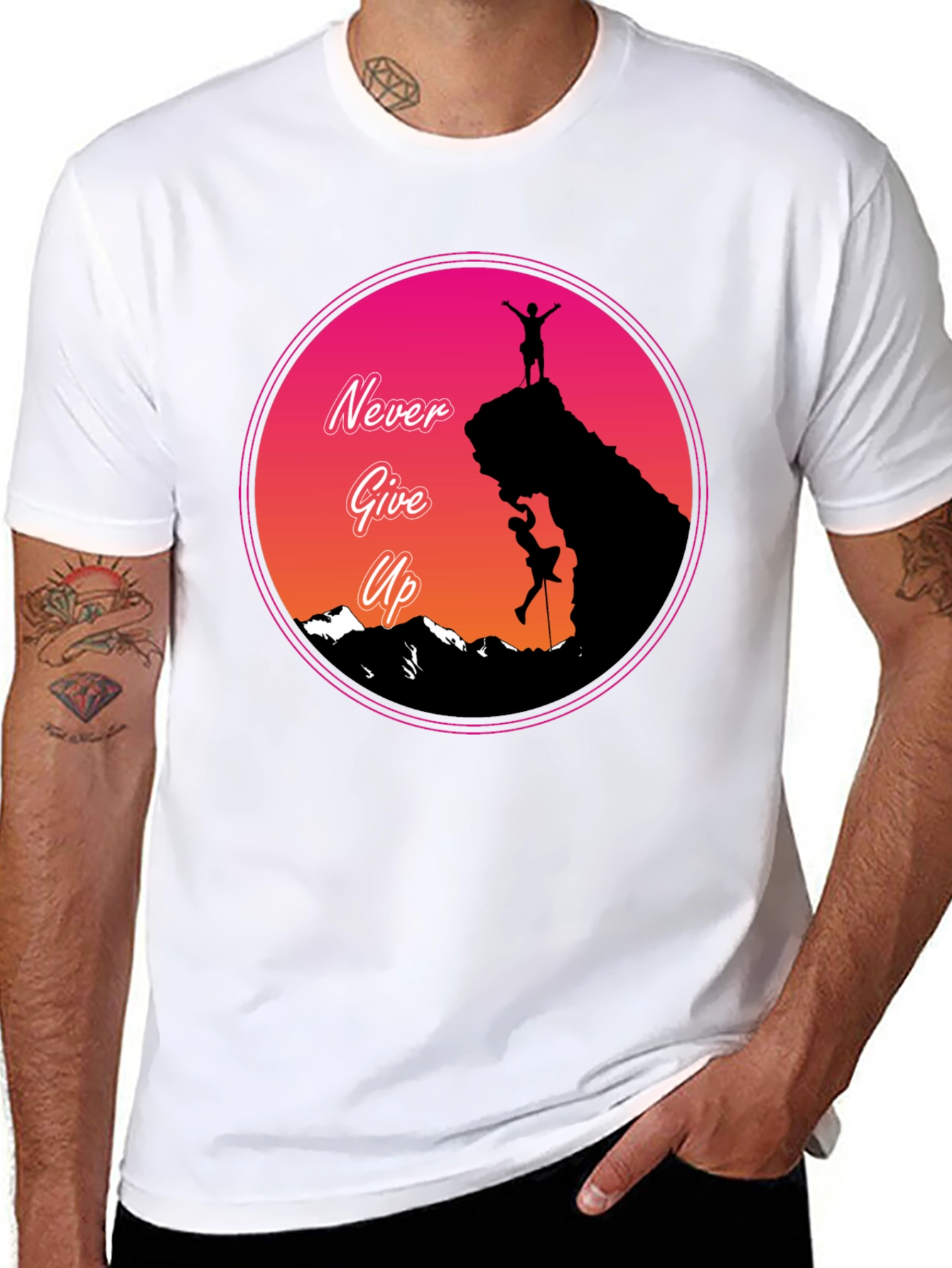 Never Give Up Mountain Climber Graphic T-Shirt