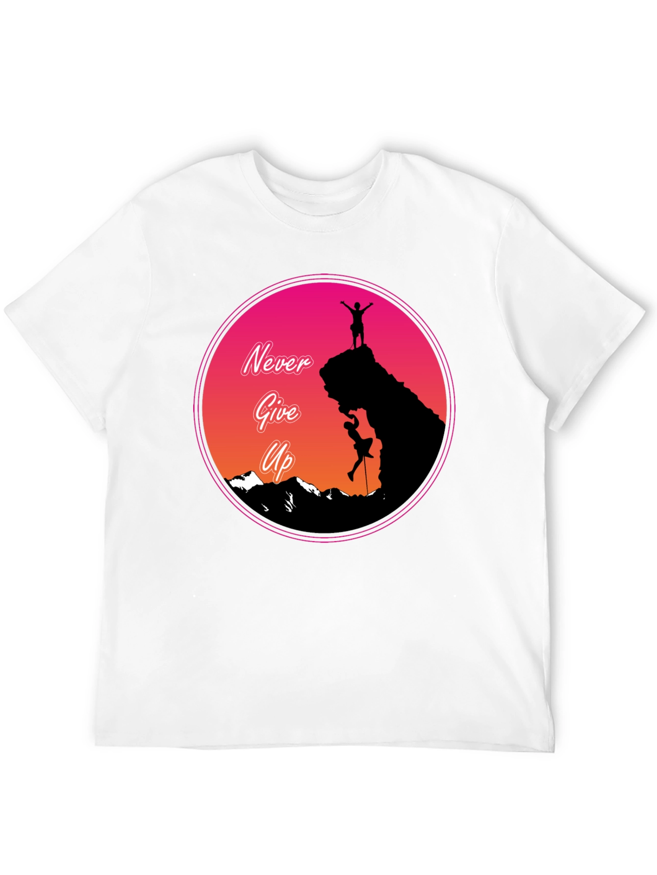Never Give Up Mountain Climber Graphic T-Shirt