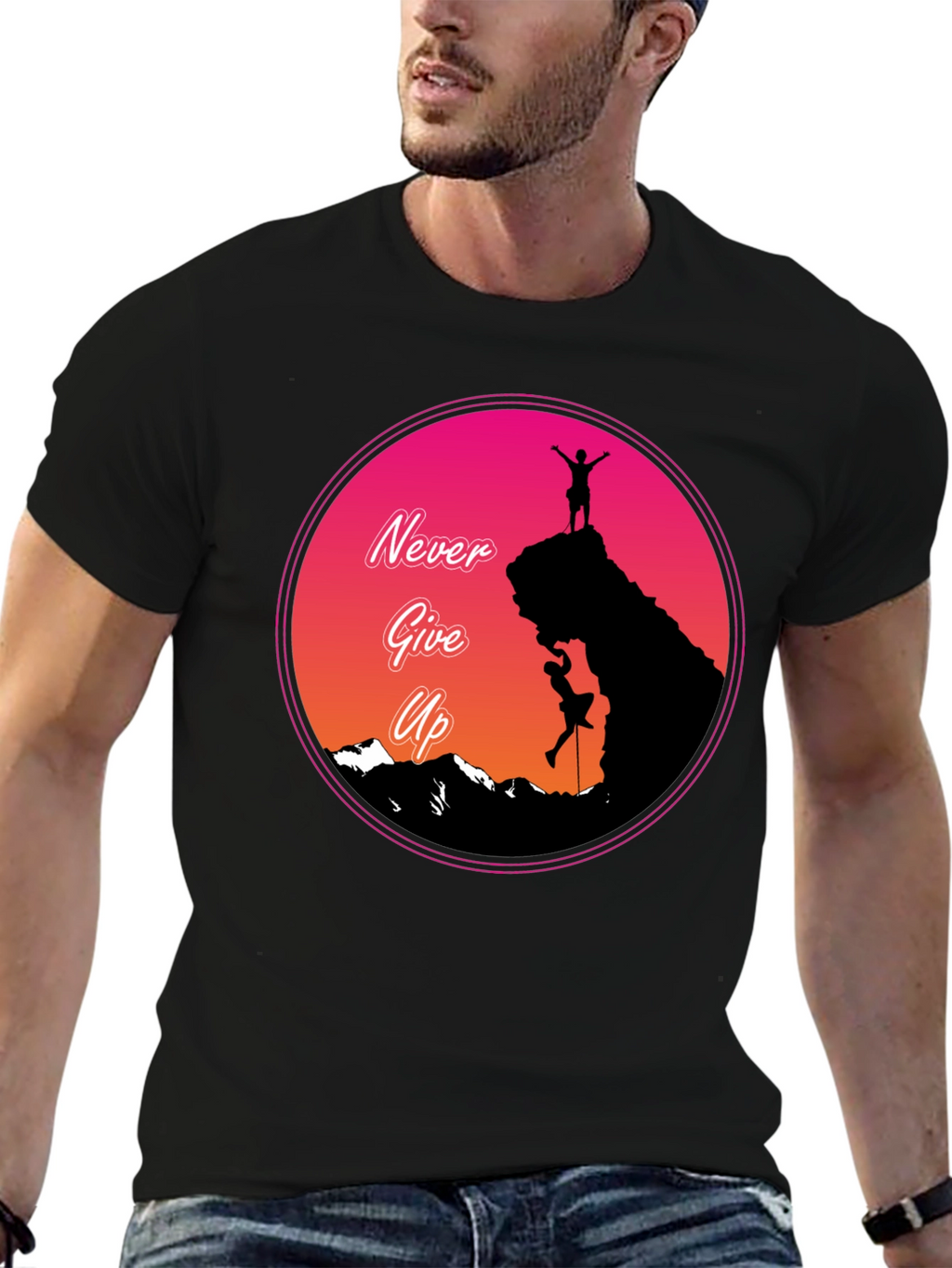 Never Give Up Mountain Climber Graphic T-Shirt