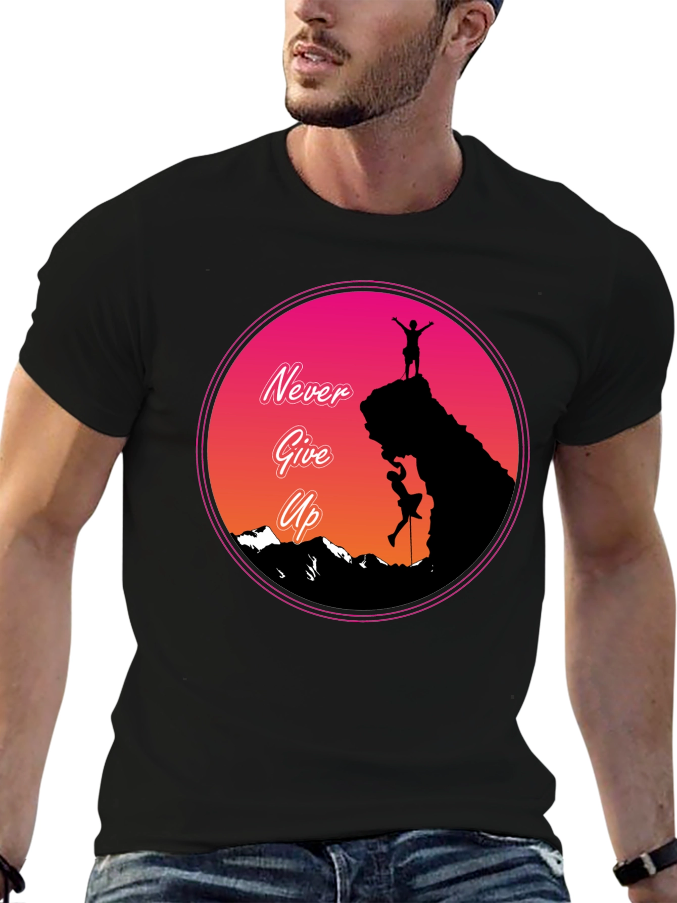 Never Give Up Mountain Climber Graphic T-Shirt