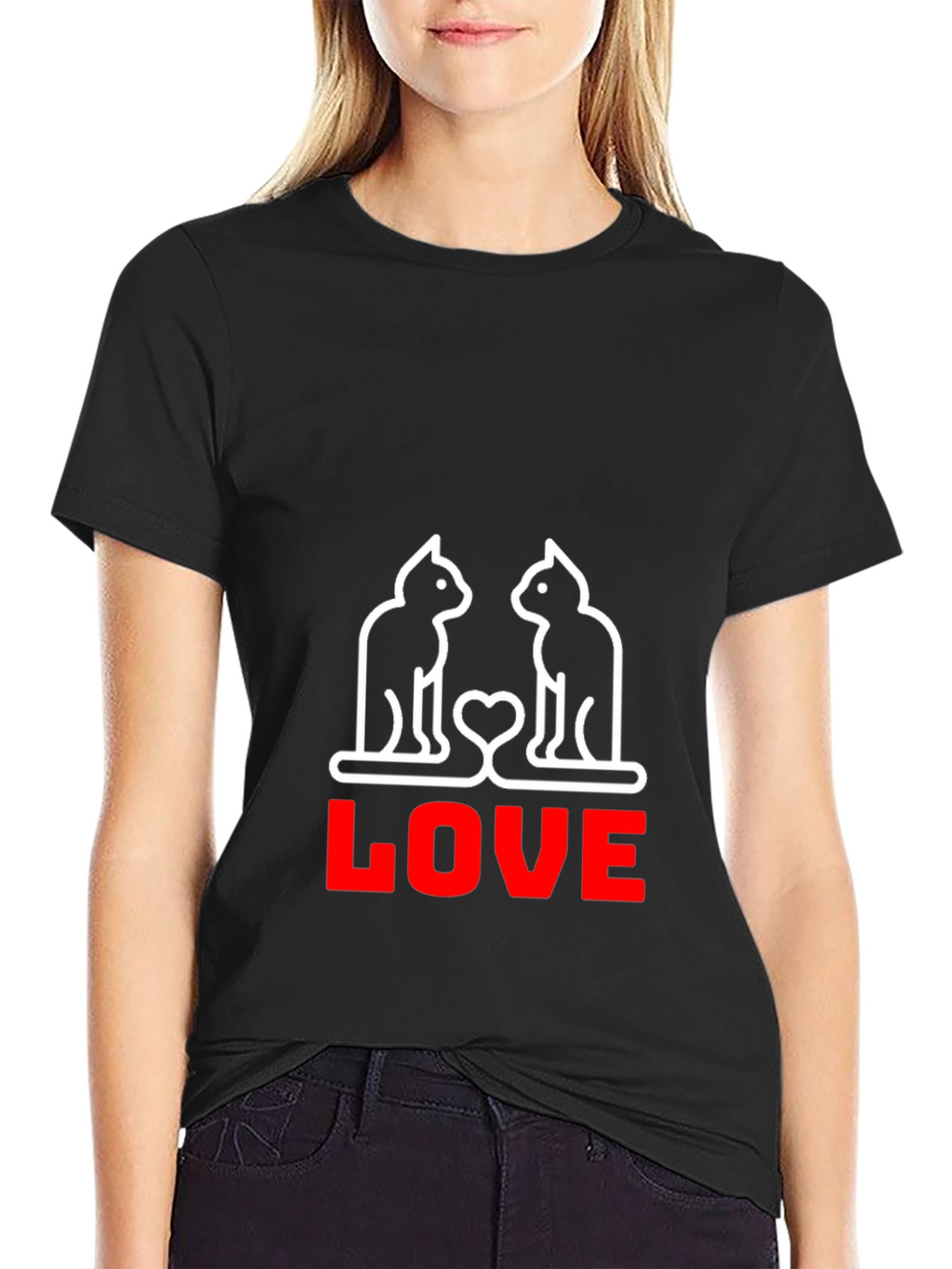 Cat Love Graphic T-Shirt - Black