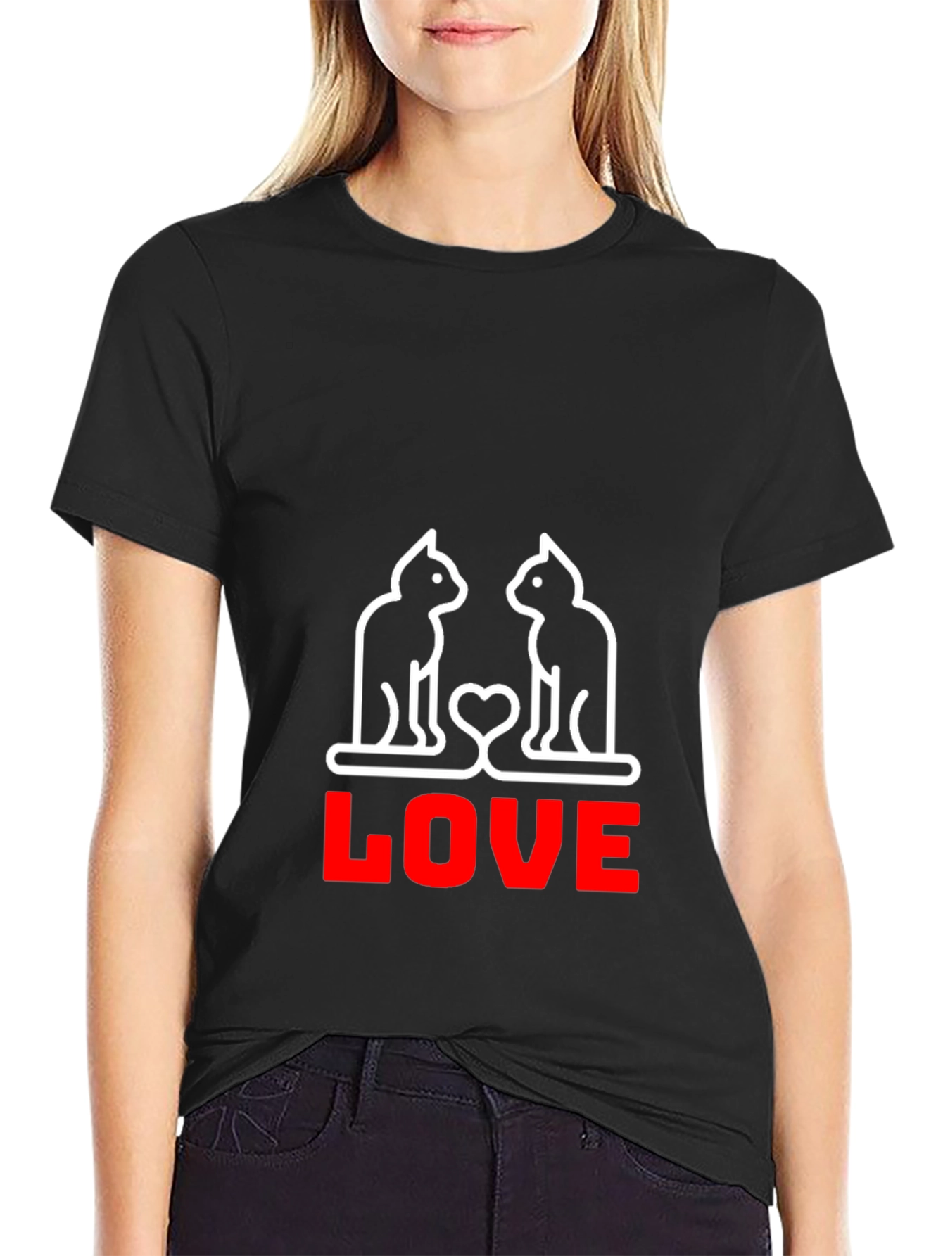 Cat Love Graphic T-Shirt - Black