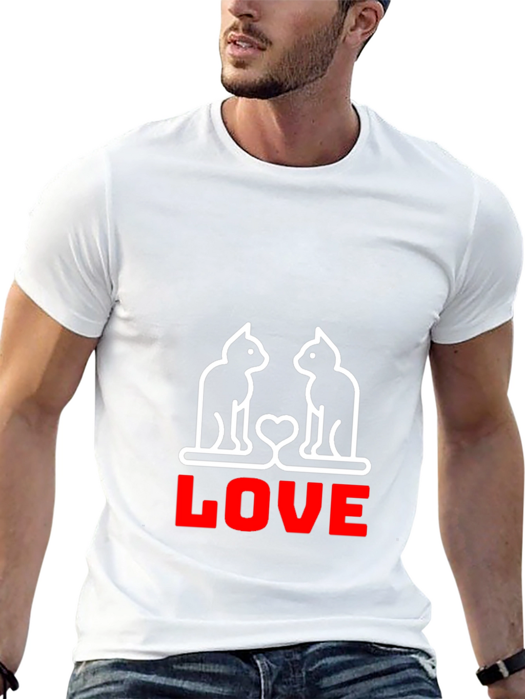 Cat Love Graphic T-Shirt - Black