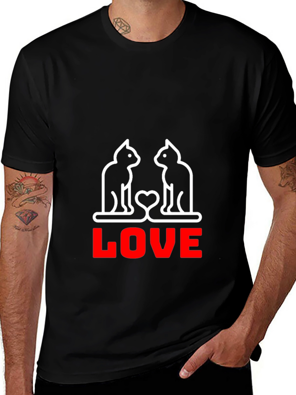 Cat Love Graphic T-Shirt - Black