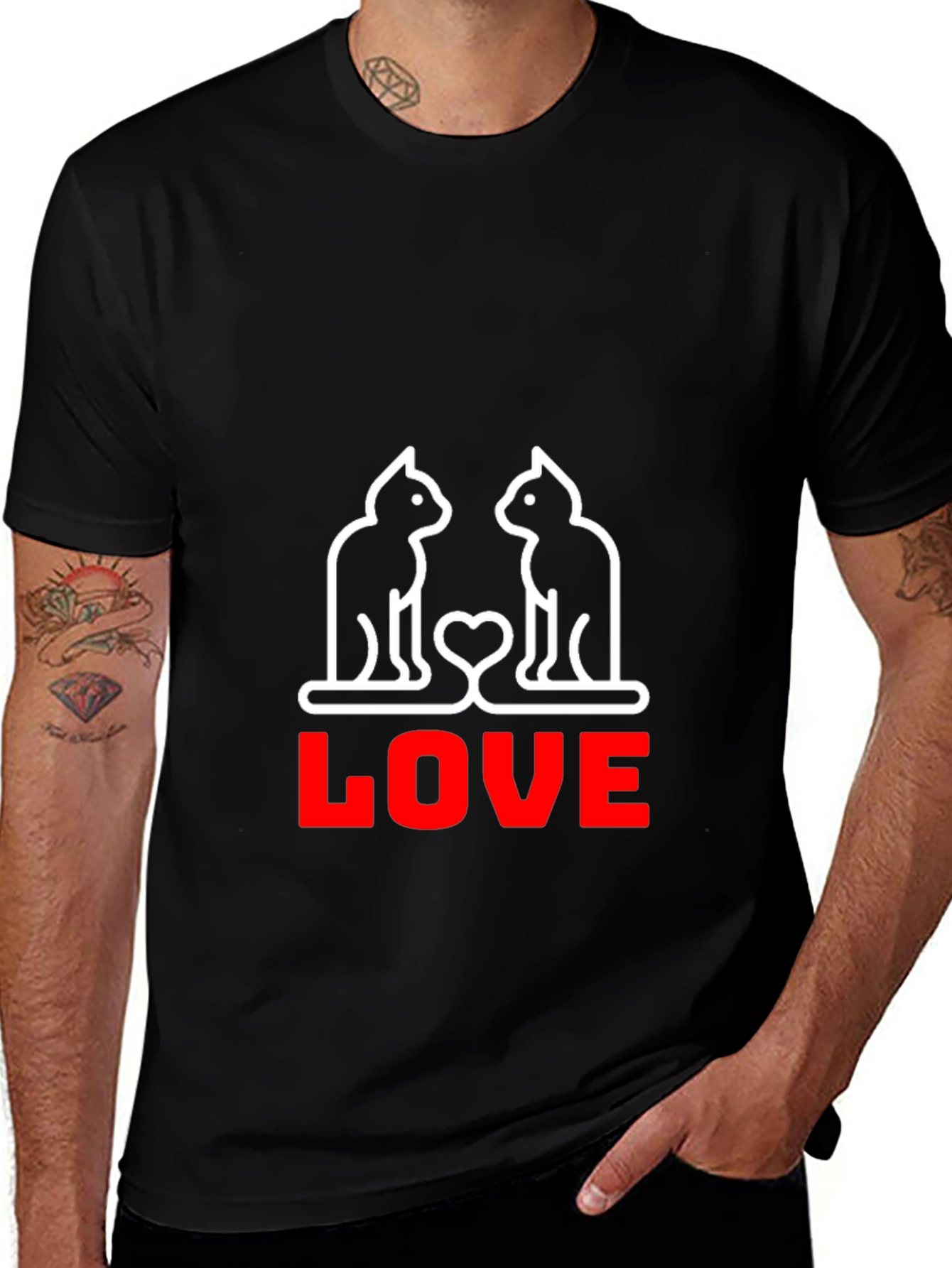 Cat Love Graphic T-Shirt - Black