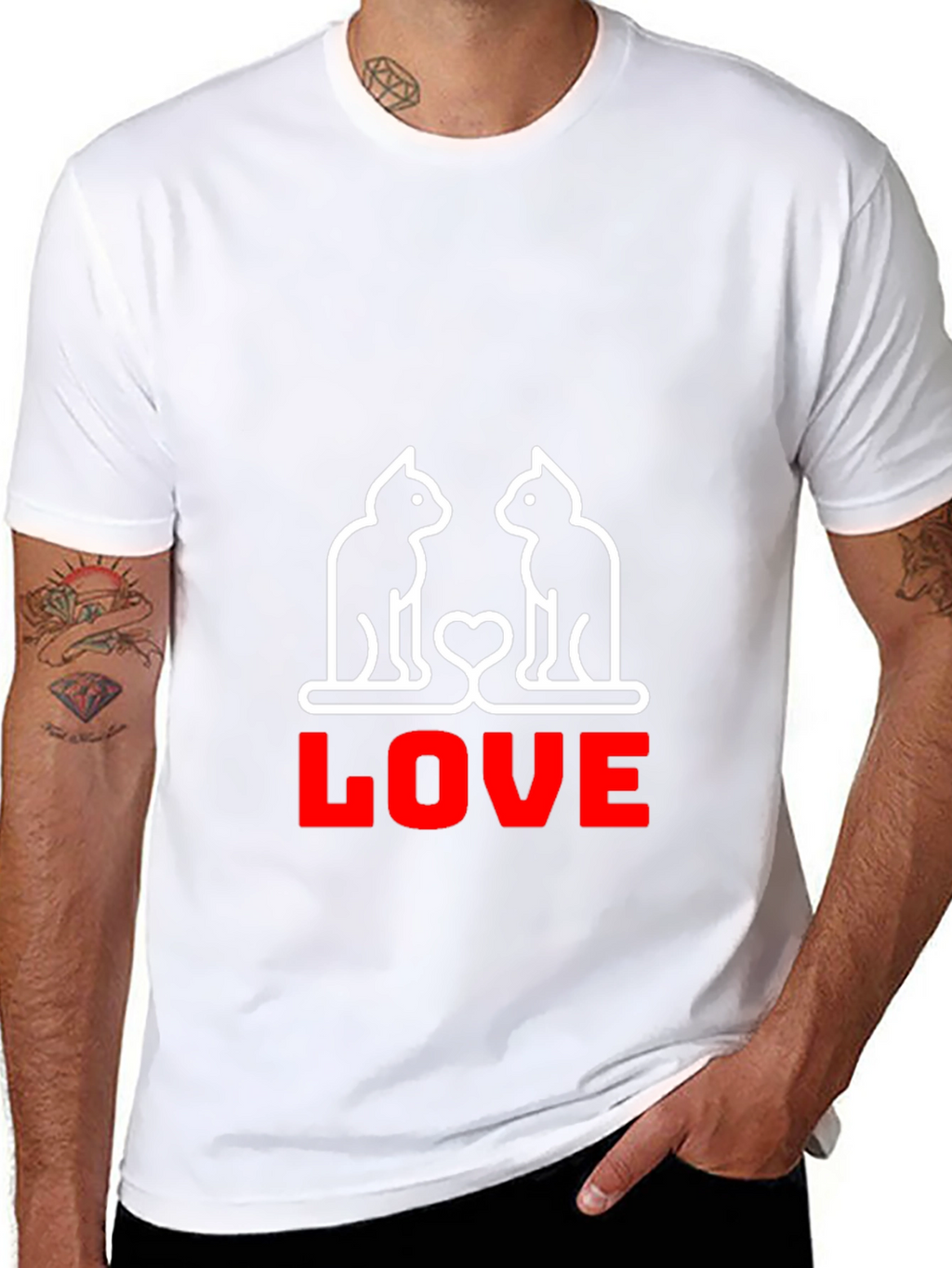 Cat Love Graphic T-Shirt - Black