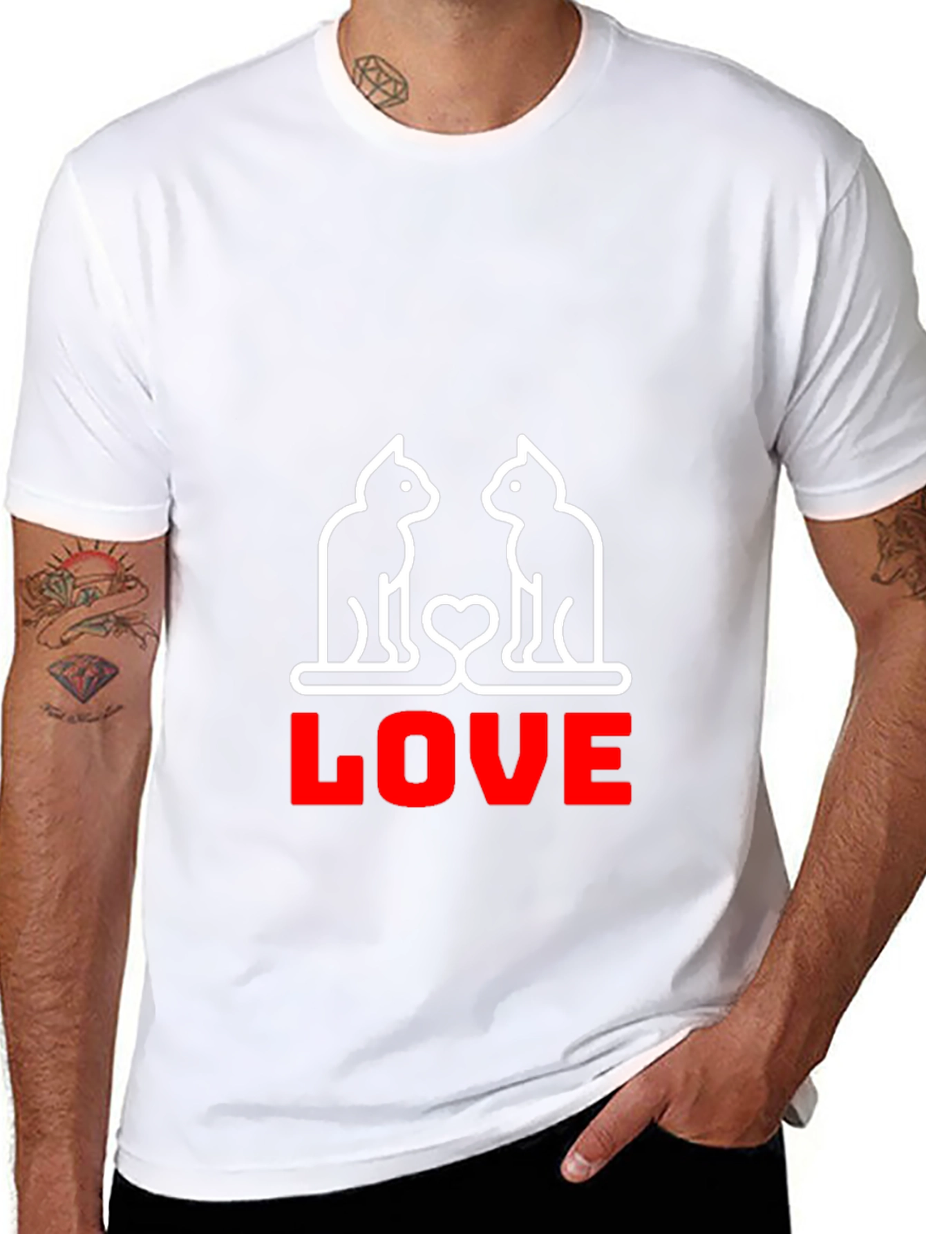 Cat Love Graphic T-Shirt - Black