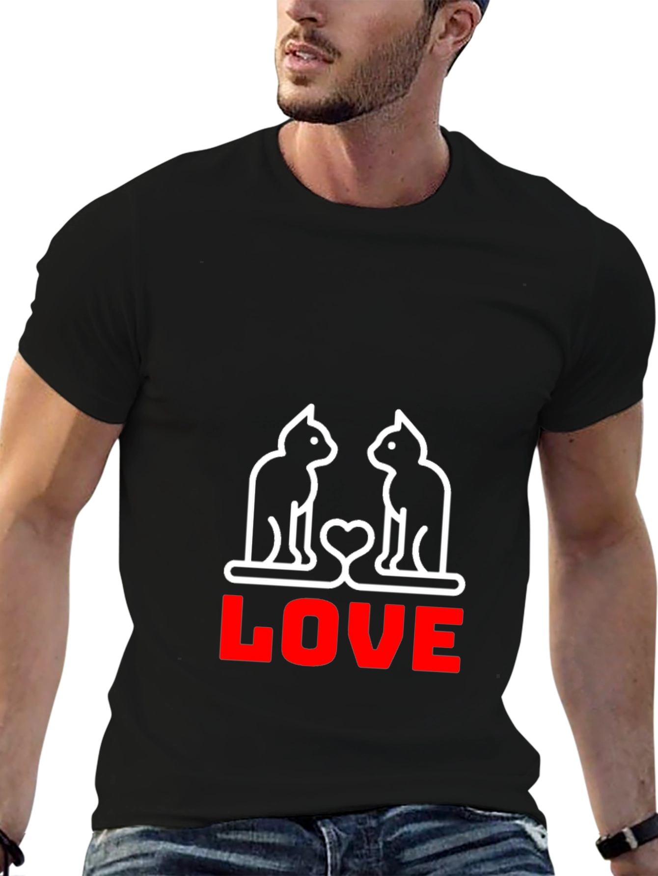Cat Love Graphic T-Shirt - Black