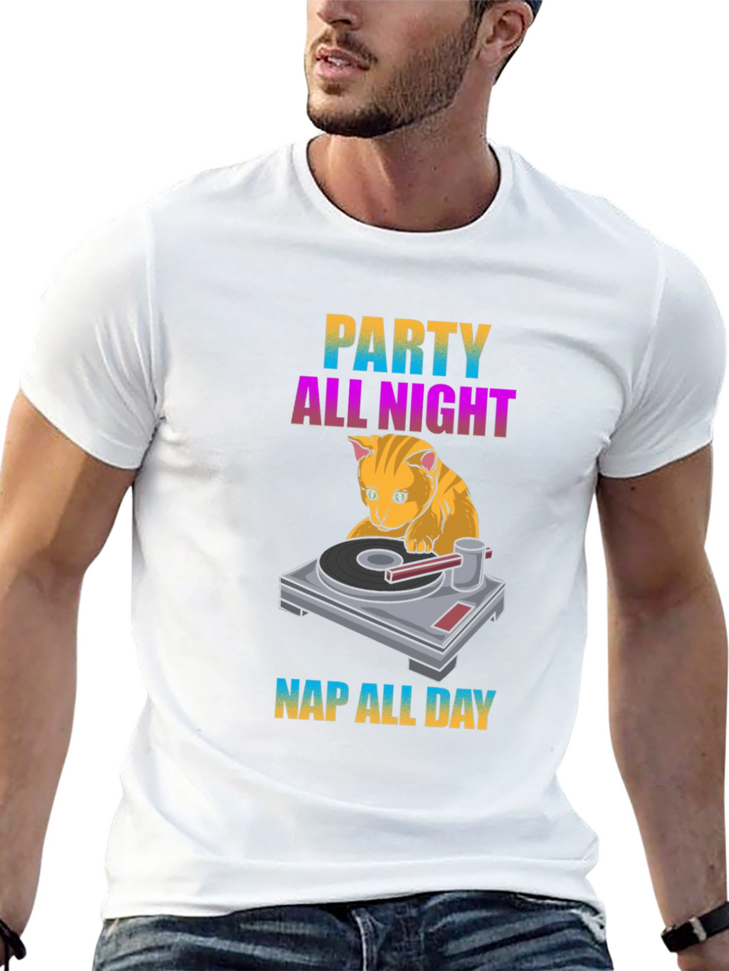 Party All Night Nap All Day Cat T-Shirt